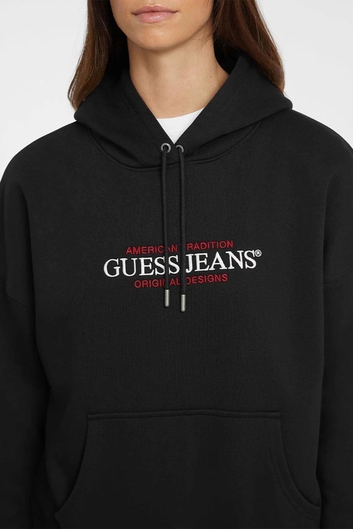 Jeans Kadın Kapüşonlu Oversize Siyah Sweatshirt