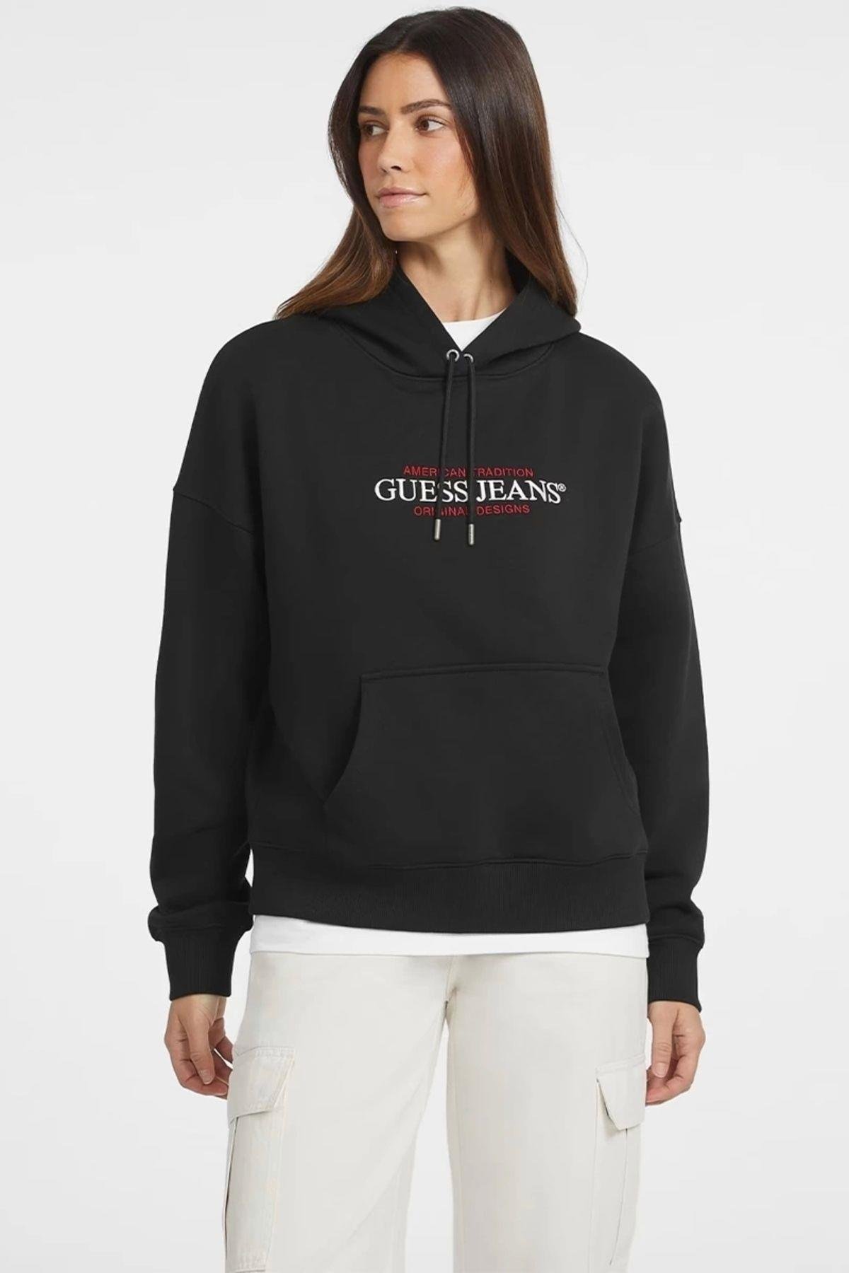 Jeans Kadın Kapüşonlu Oversize Siyah Sweatshirt