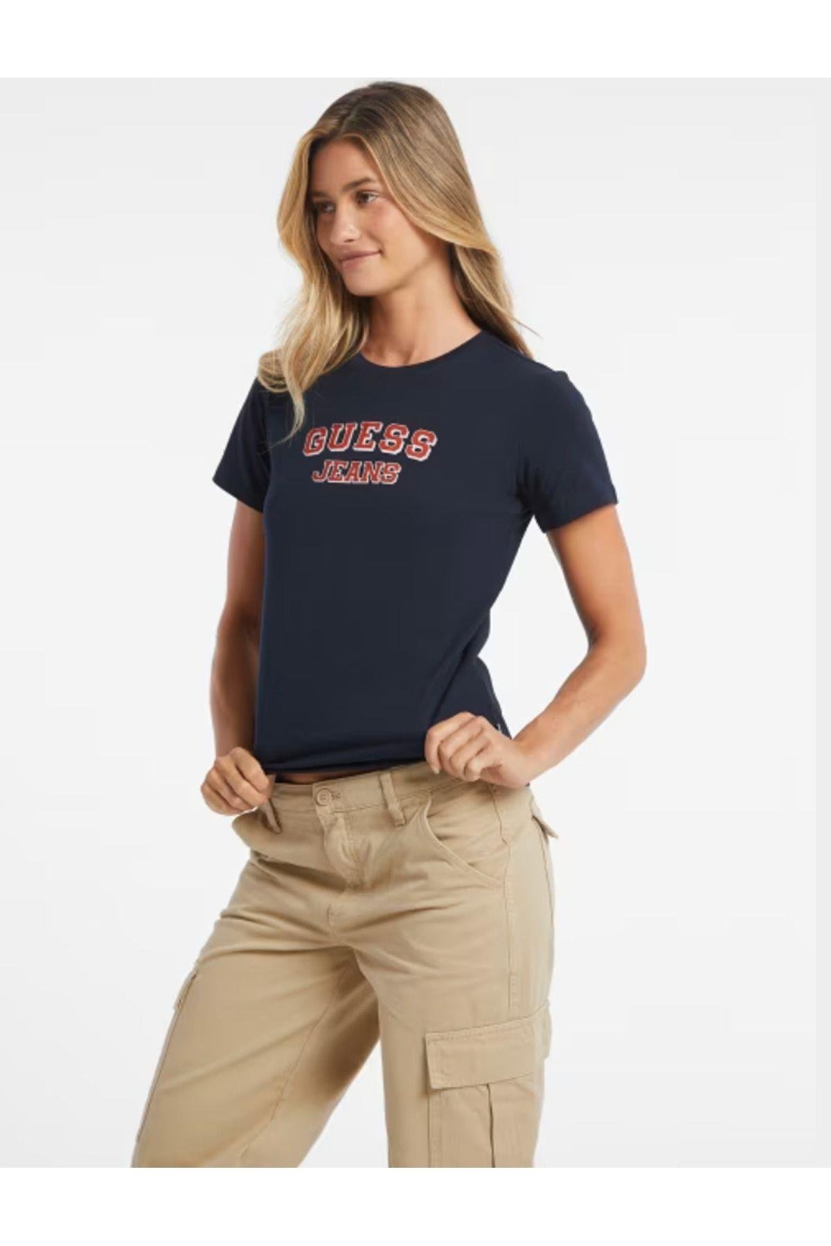 Jeans Kadın Marka Logolu T-Shirt GJ SS CN REG BICOLOR PRINT TEE W4BI50