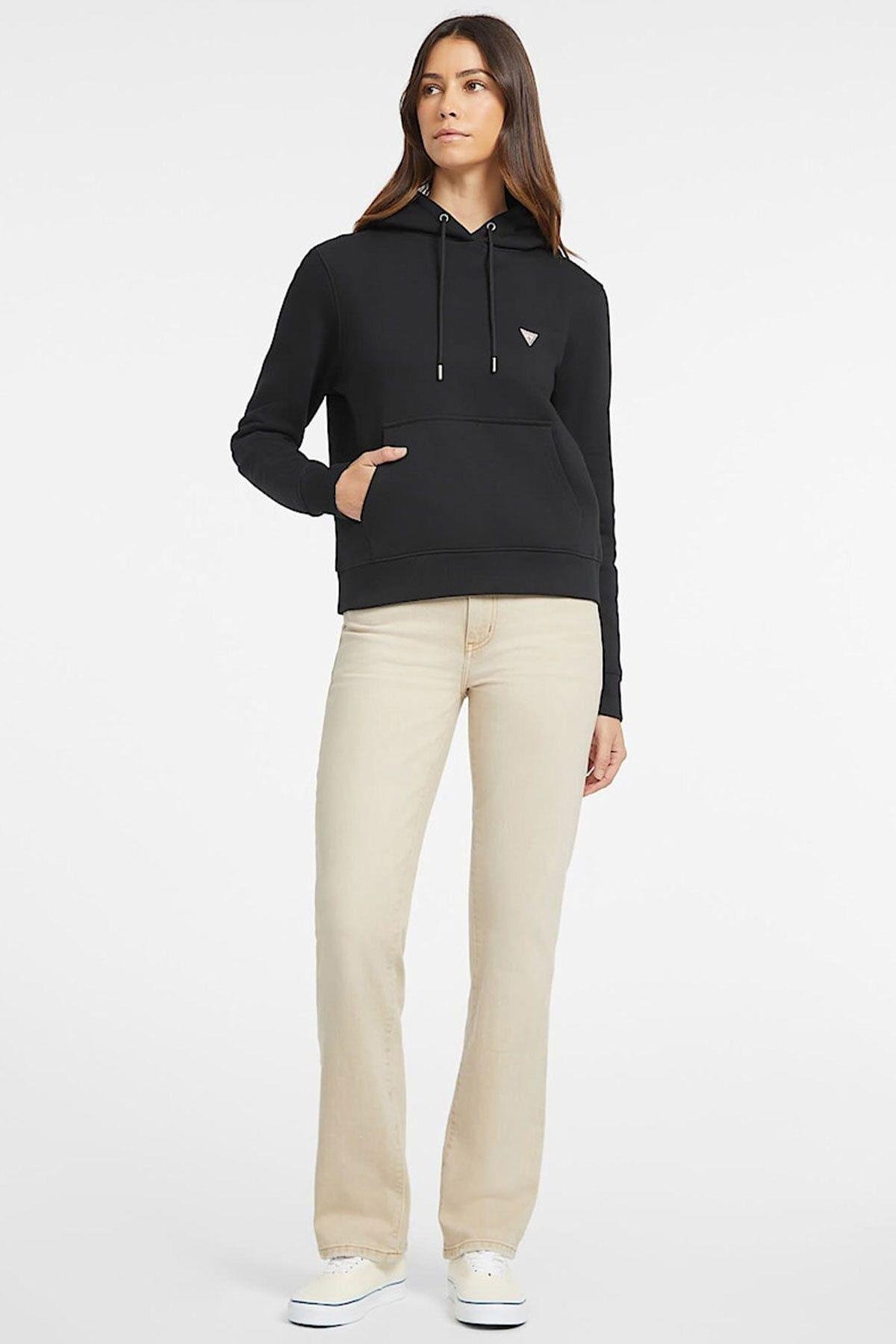 Kadın GJ Mini Patch Kapüşonlu Sweatshirt - Siyah