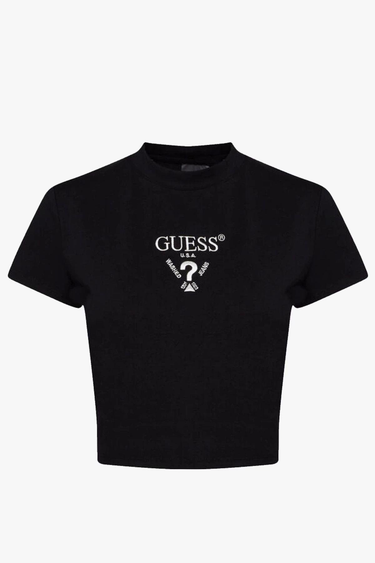 Kadın Kısa Kollu Siyah Crop T-shirt
