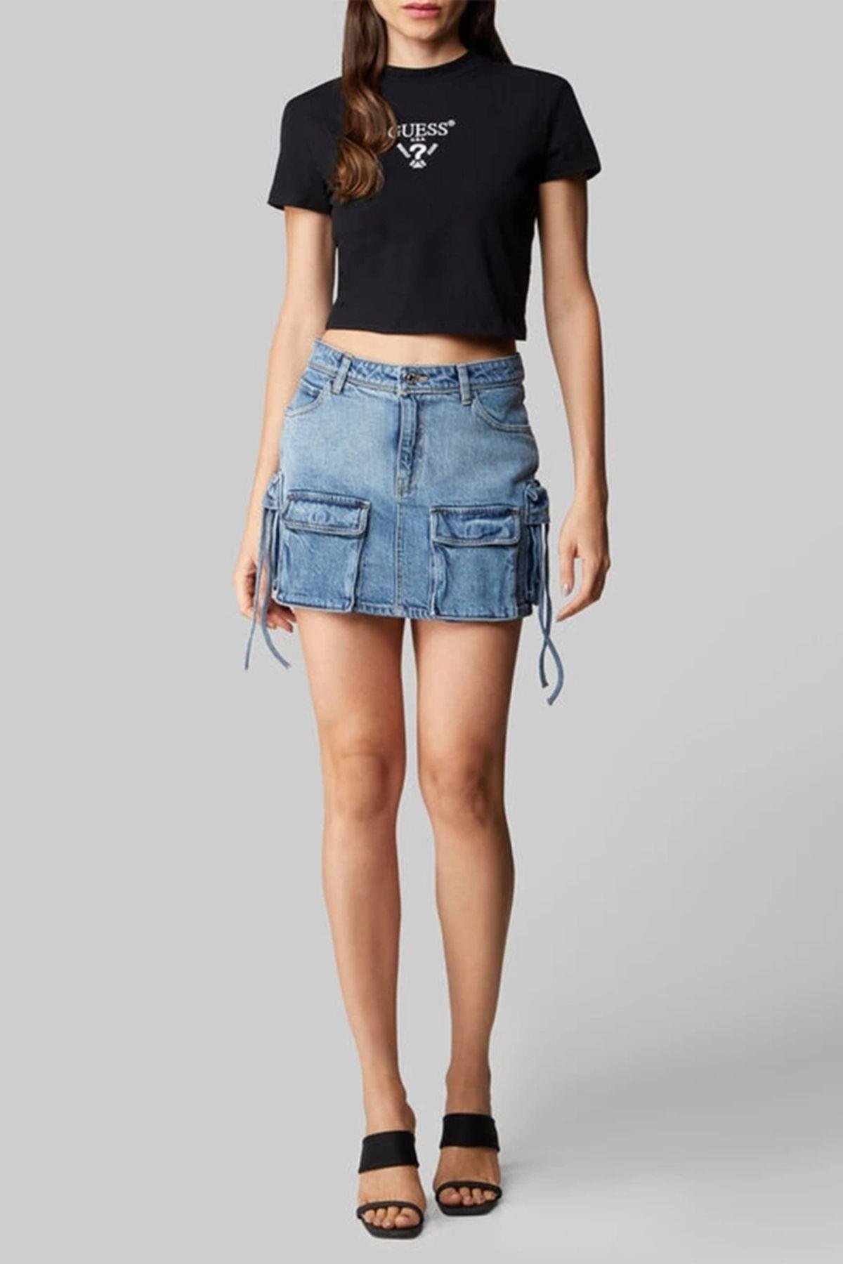 Kadın Kısa Kollu Siyah Crop T-shirt