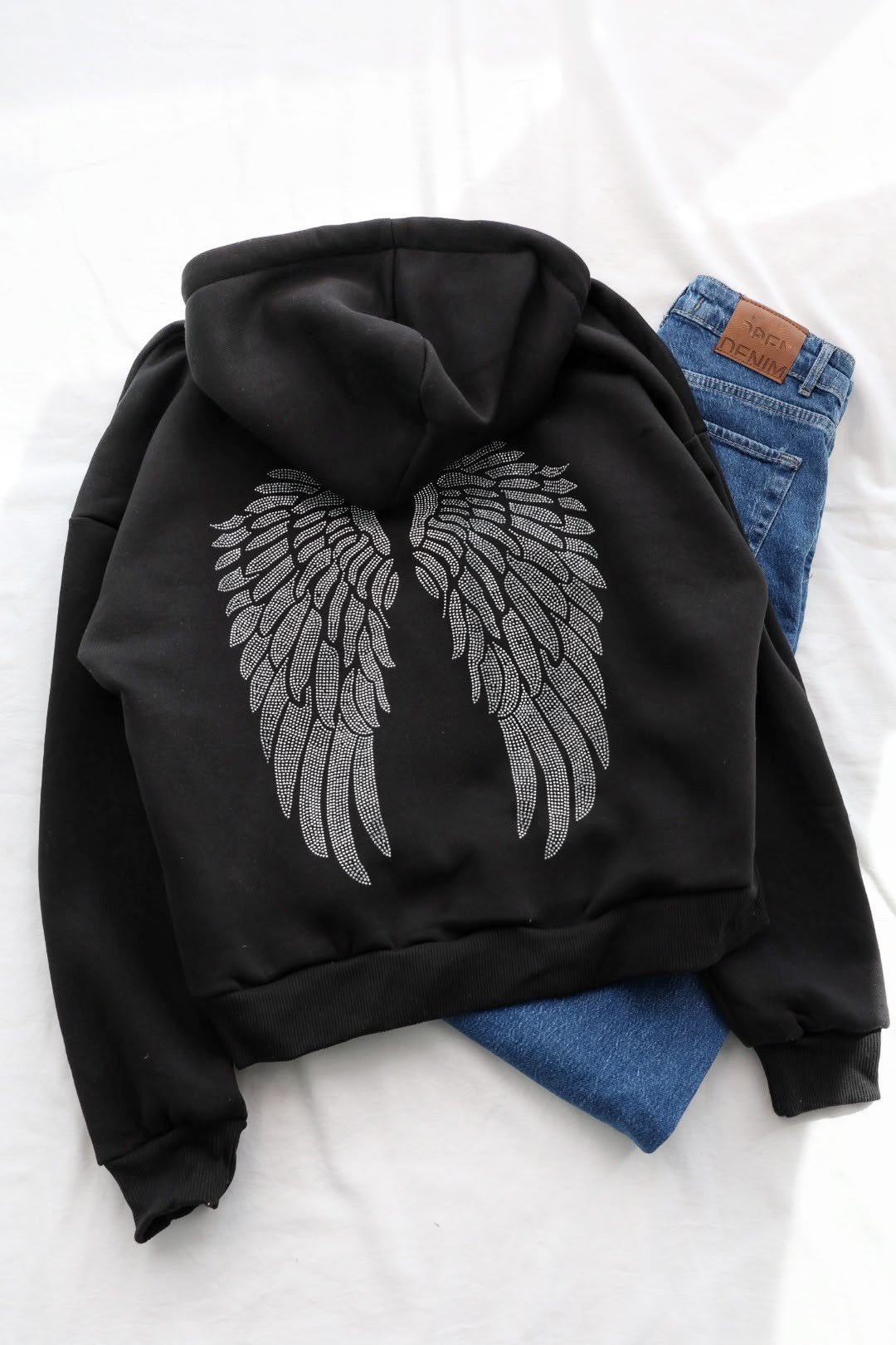 SweatSırt Melek Taşlı 3iplik Şardonlu Sweat