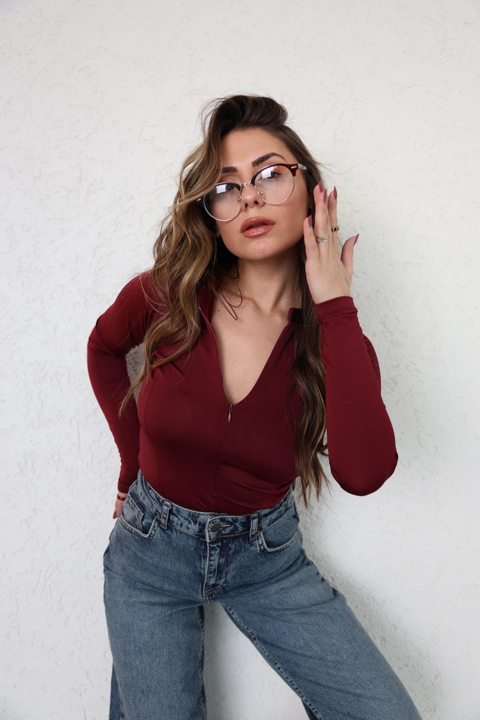 BodysuitHakim Yaka Fermuarlı Bodysuit