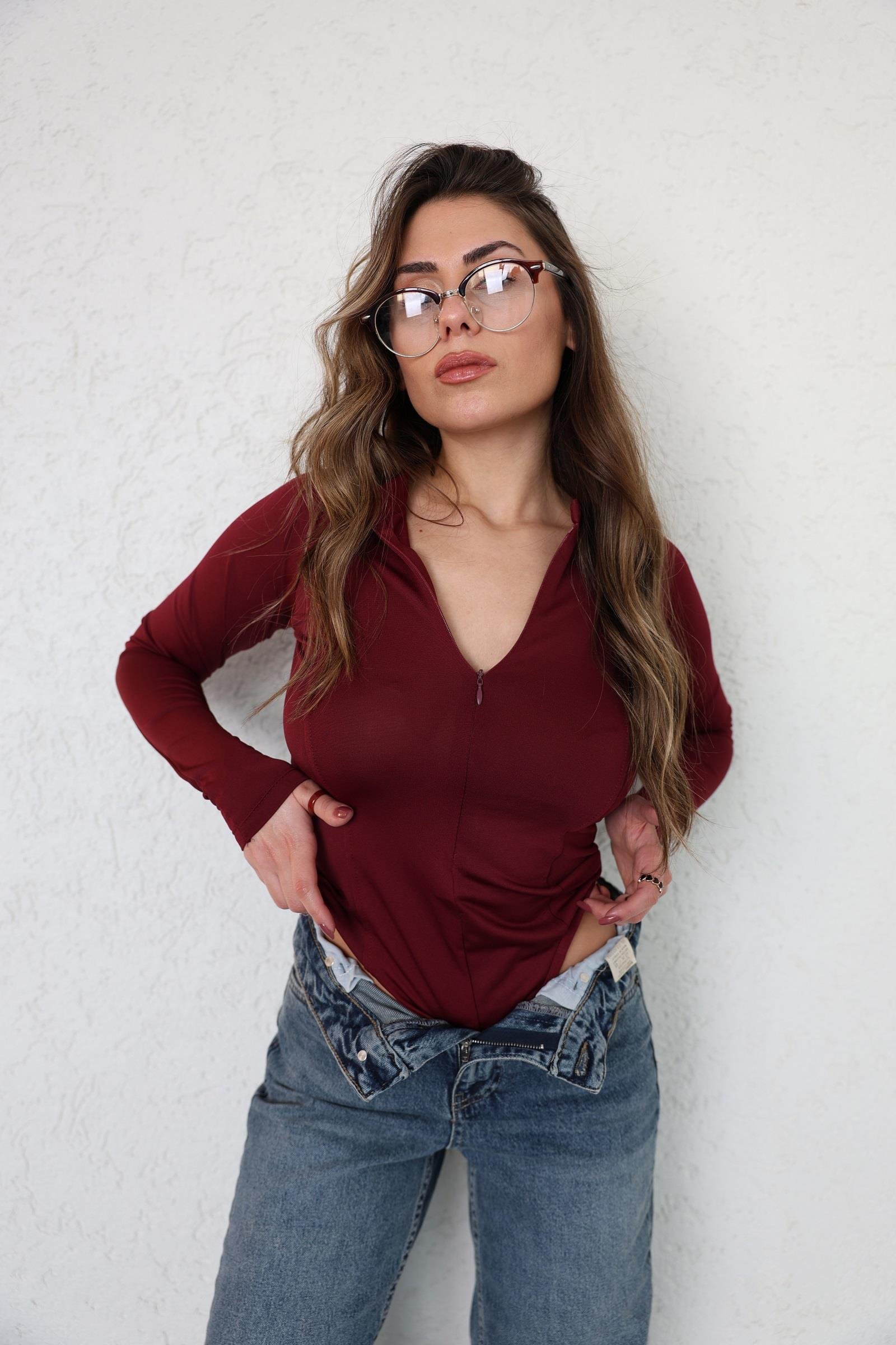 BodysuitHakim Yaka Fermuarlı Bodysuit