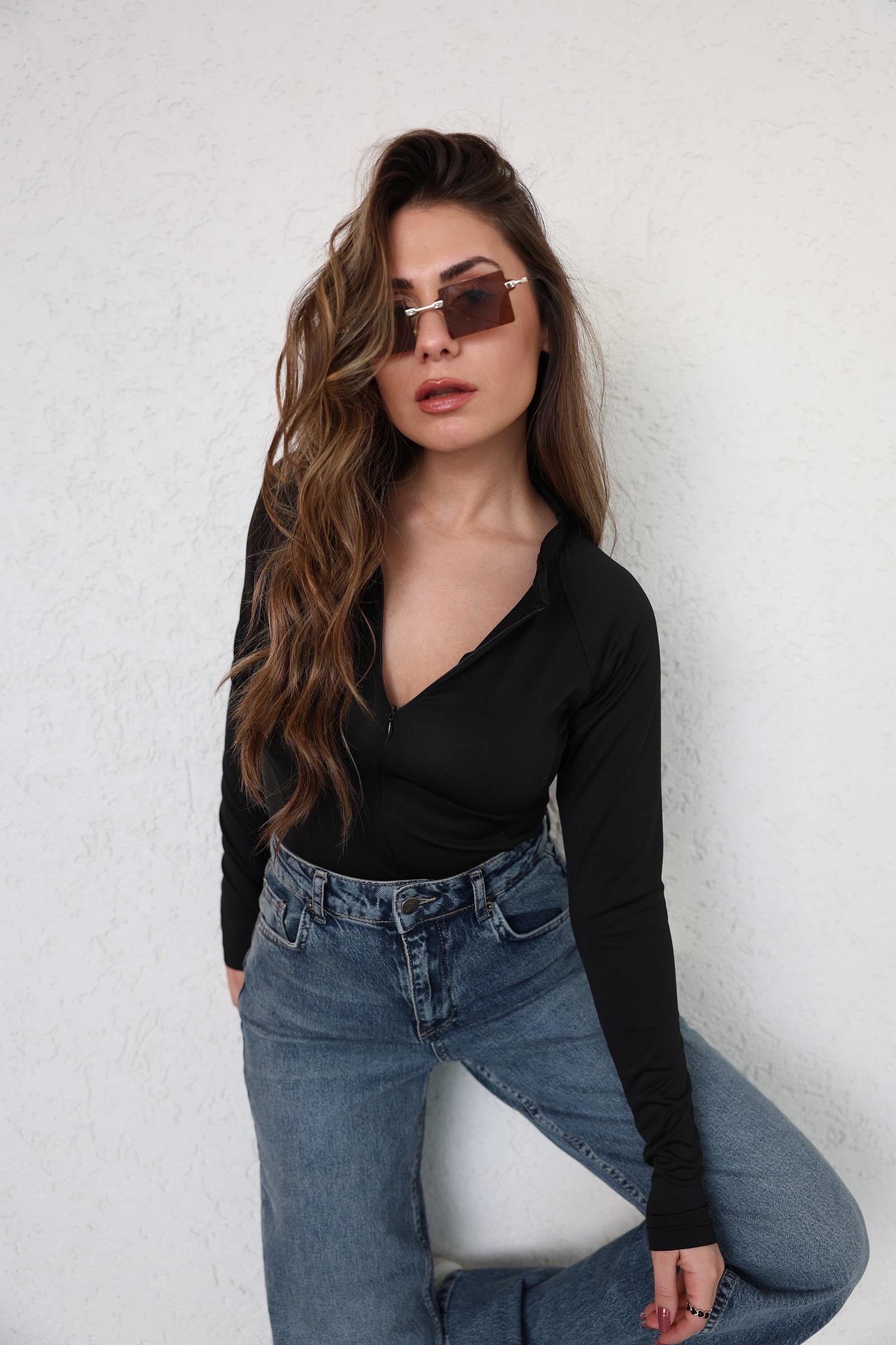 BodysuitHakim Yaka Fermuarlı Bodysuit