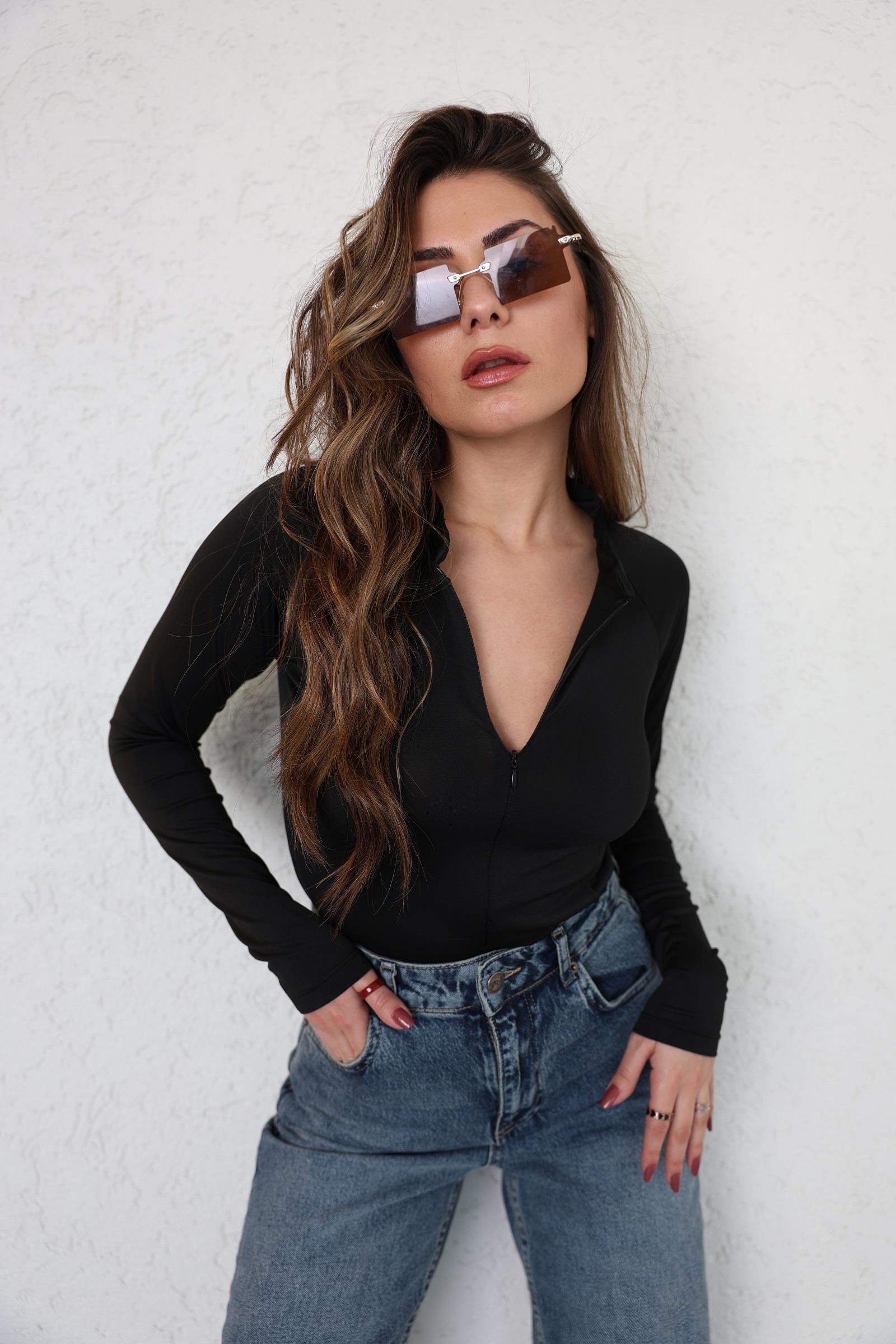 BodysuitHakim Yaka Fermuarlı Bodysuit