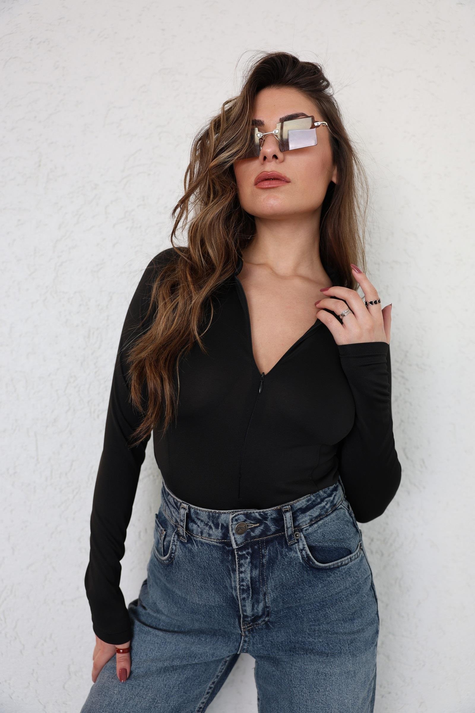 BodysuitHakim Yaka Fermuarlı Bodysuit