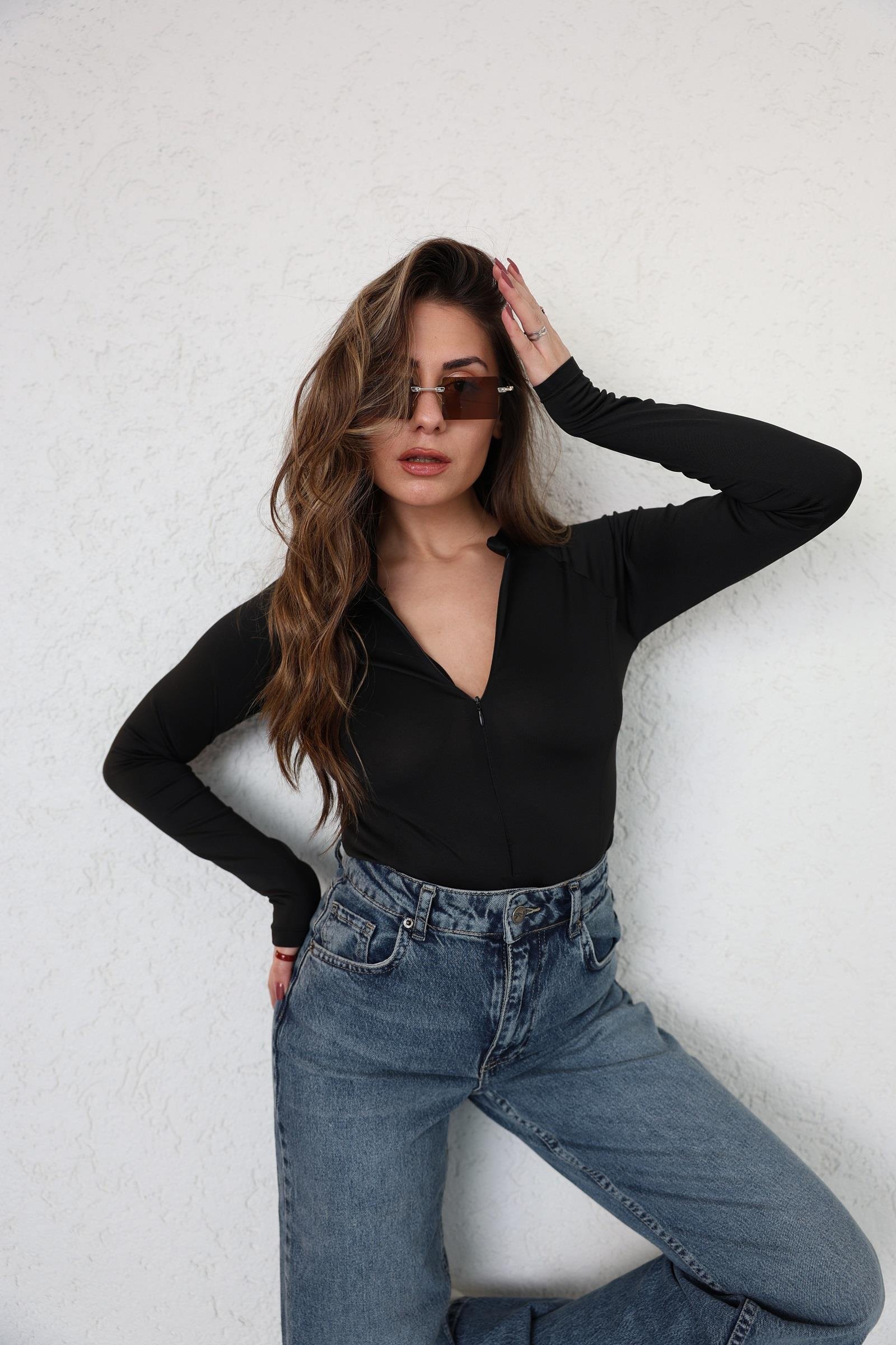 BodysuitHakim Yaka Fermuarlı Bodysuit