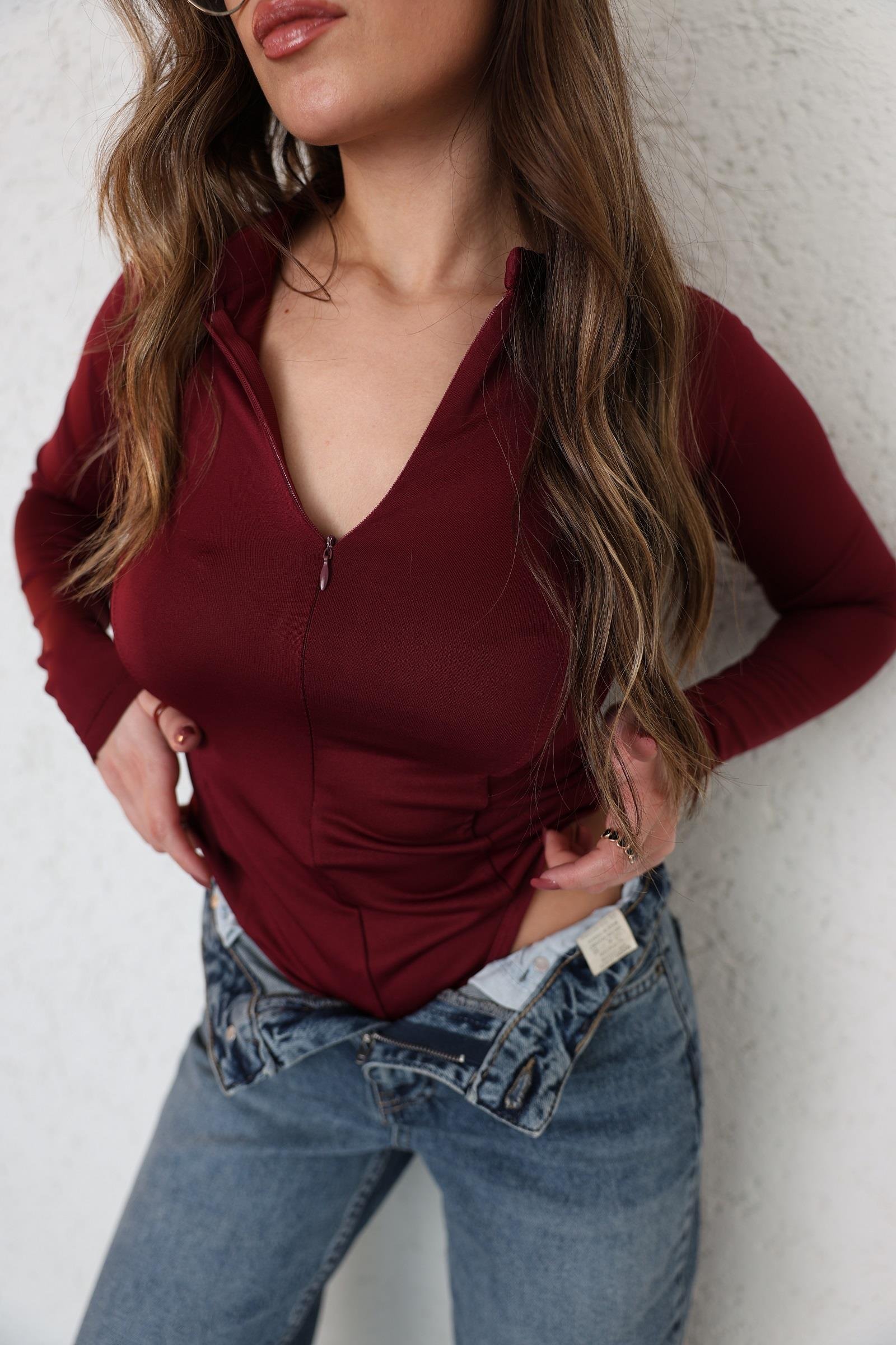 BodysuitHakim Yaka Fermuarlı Bodysuit