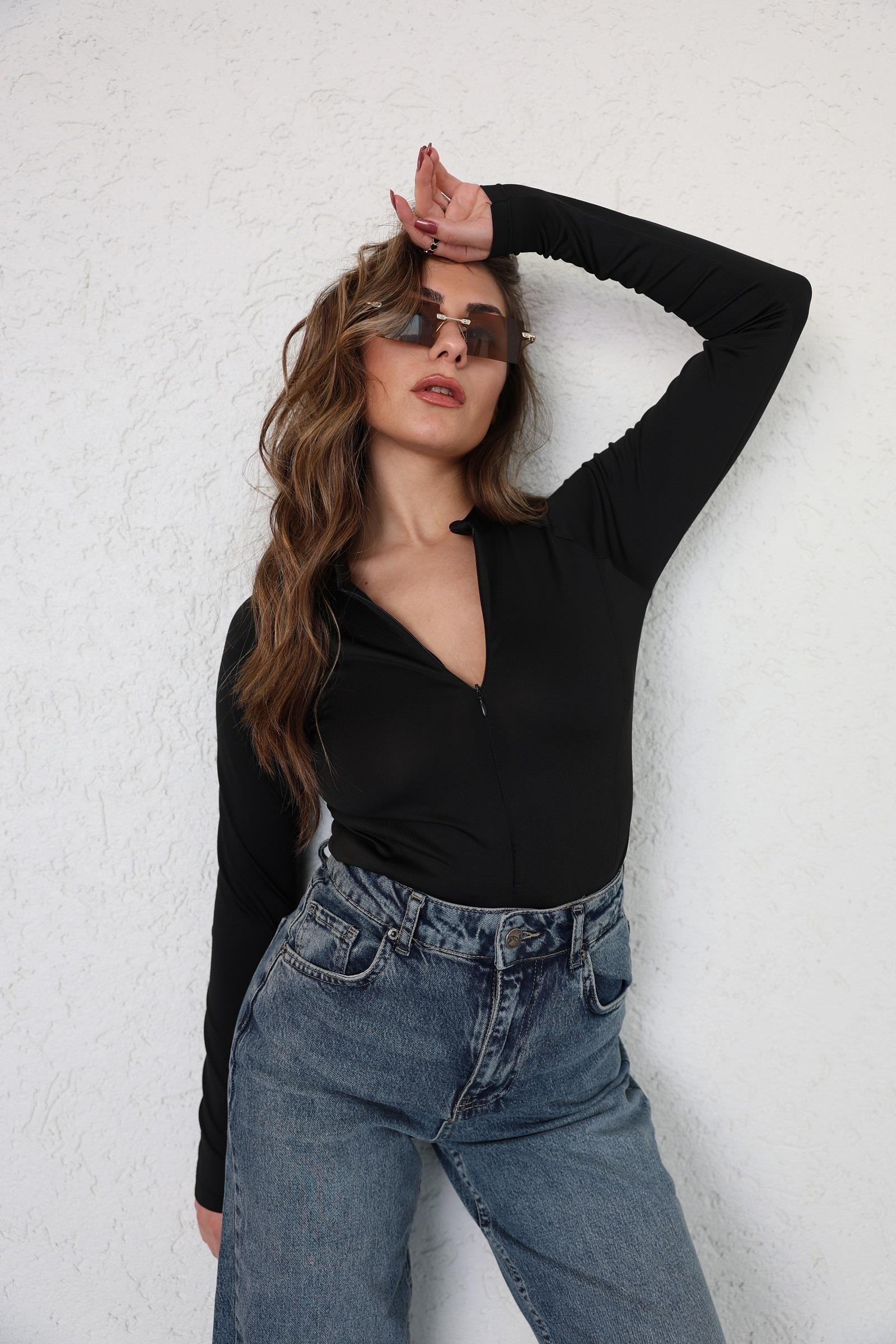 BodysuitHakim Yaka Fermuarlı Bodysuit