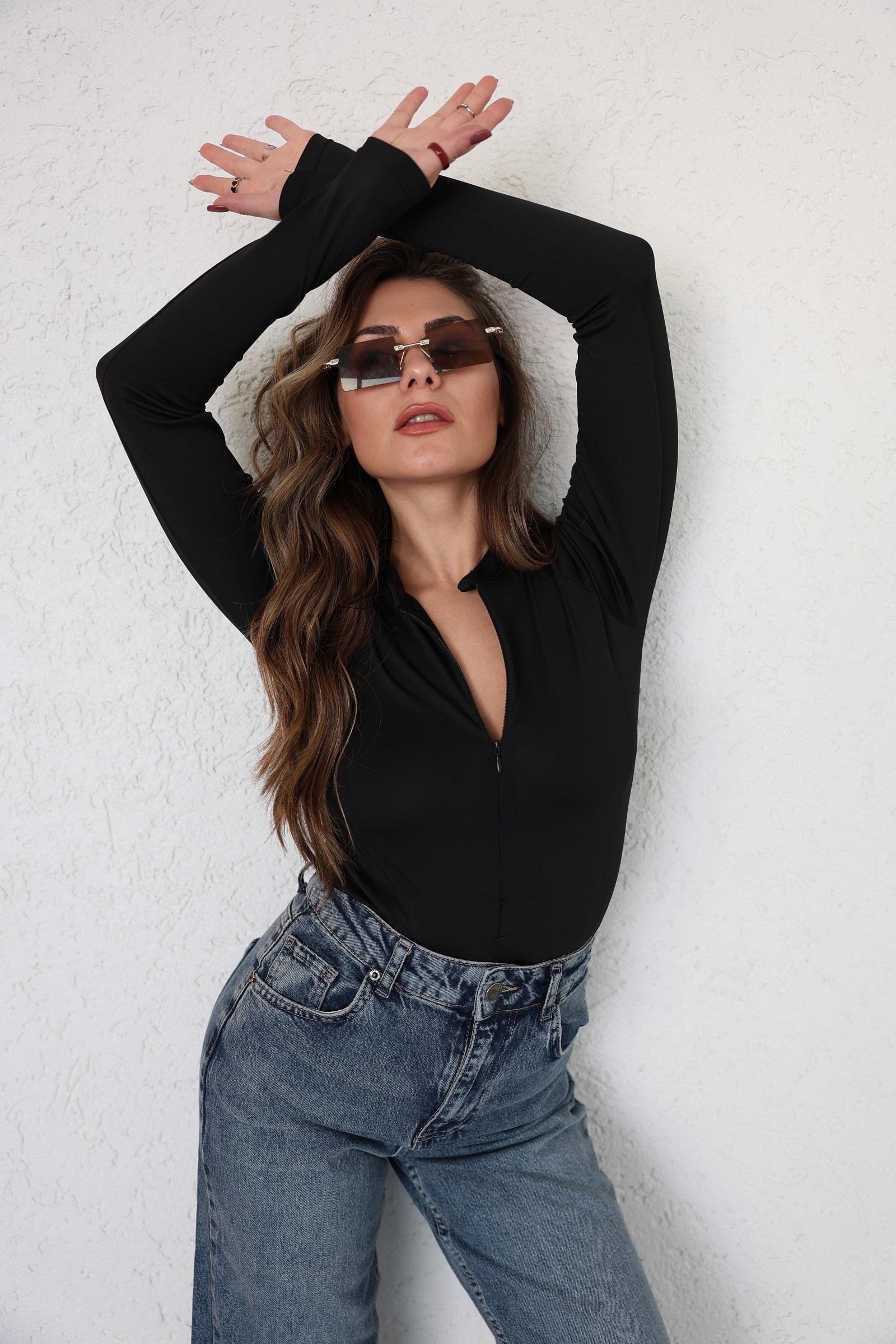 BodysuitHakim Yaka Fermuarlı Bodysuit