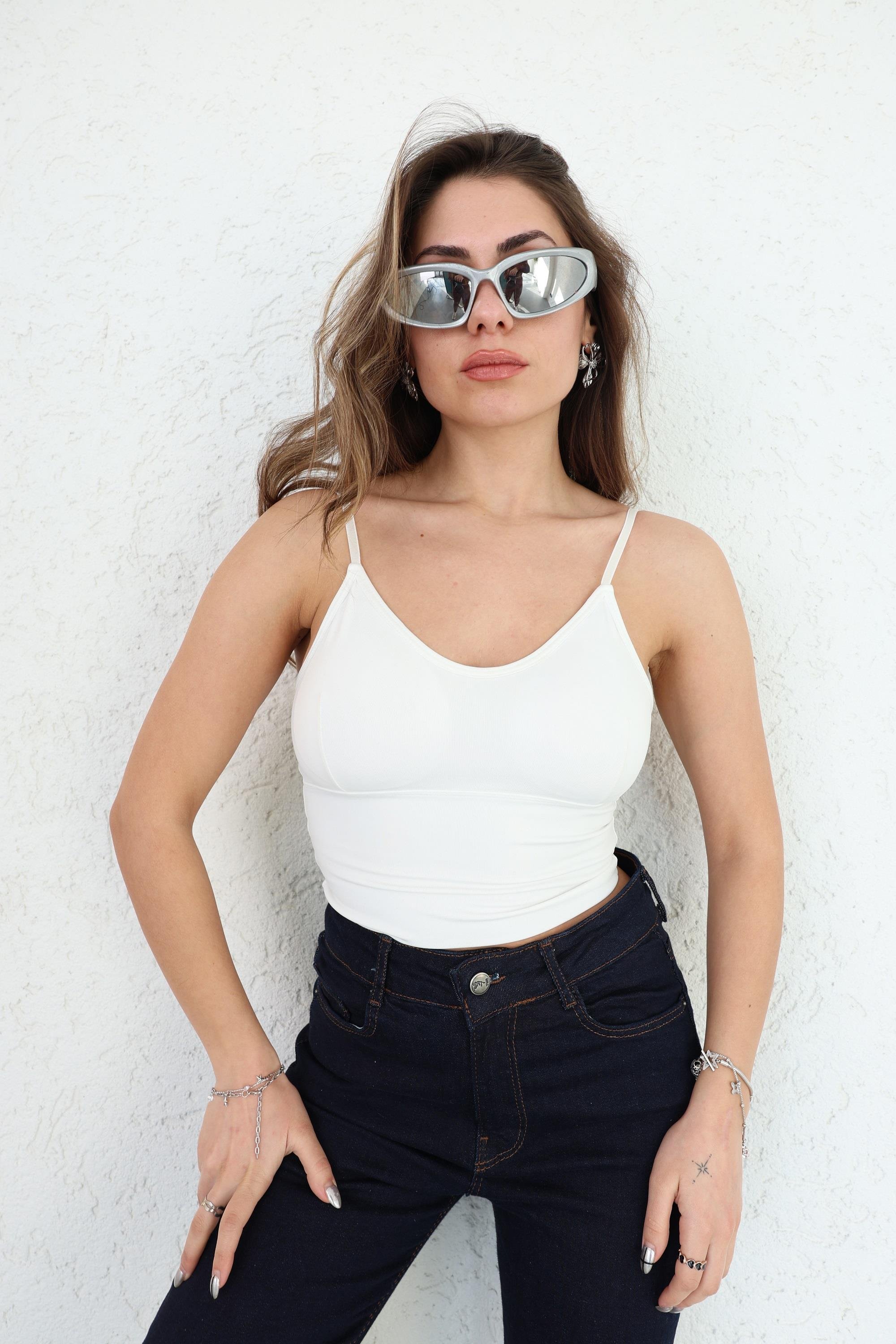 CroptopsArkası Çapraz Lastikli Kaplı Crop