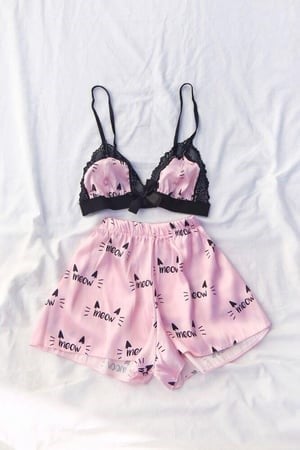GecelikBralet Şort Desenli Saten Takım