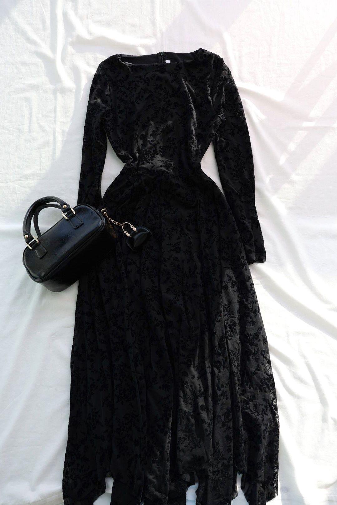 ElbiseKayık Yaka Flok Baskı Maxi Elbise