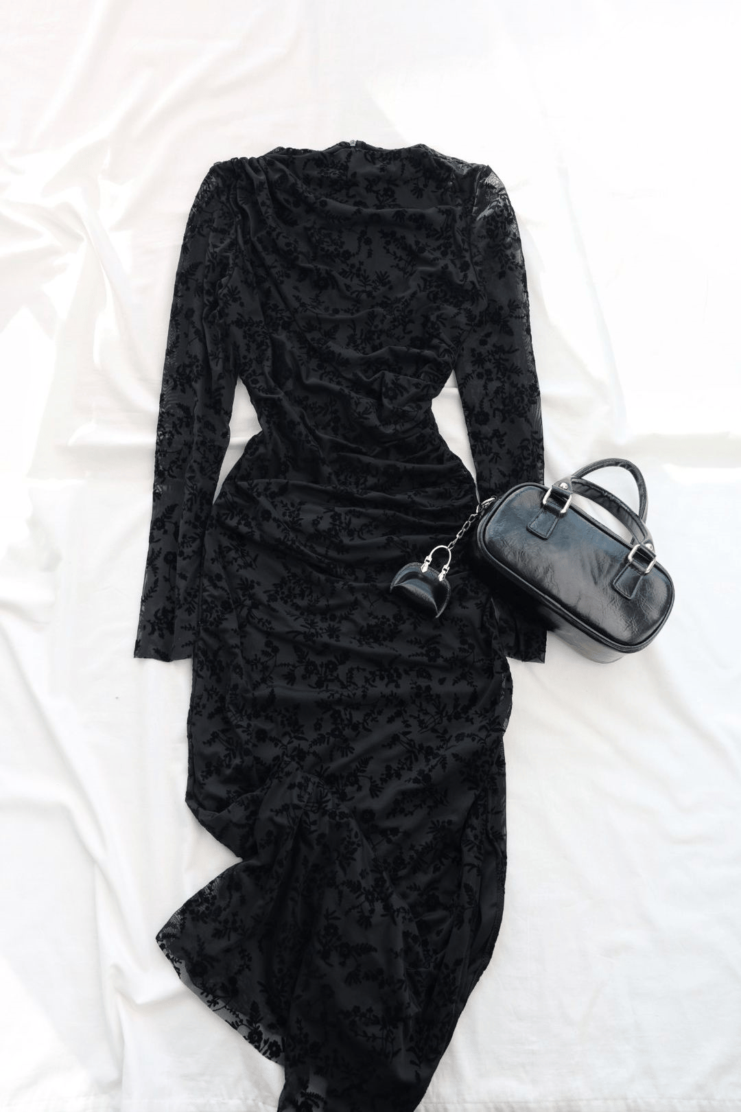 ElbiseDrapeli Flok Baskılı Elbise