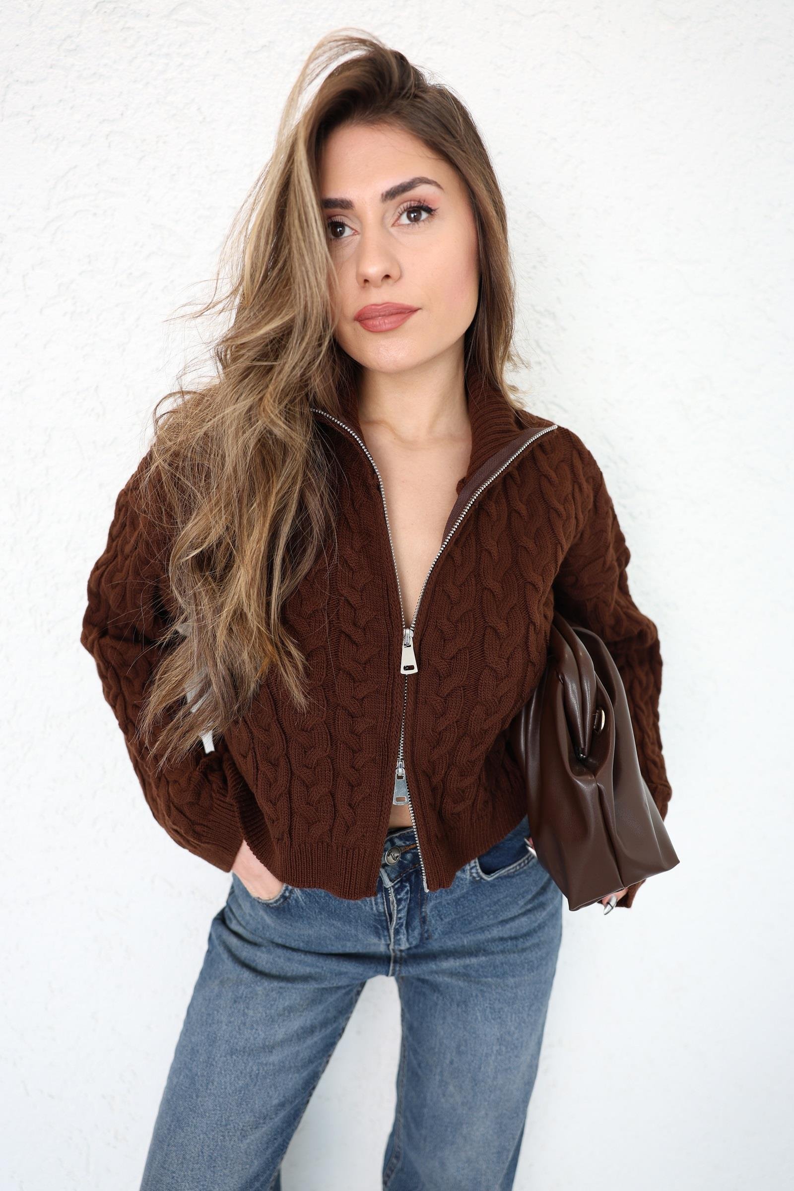 HırkaSaç Örgü Fermuarlı Hırka