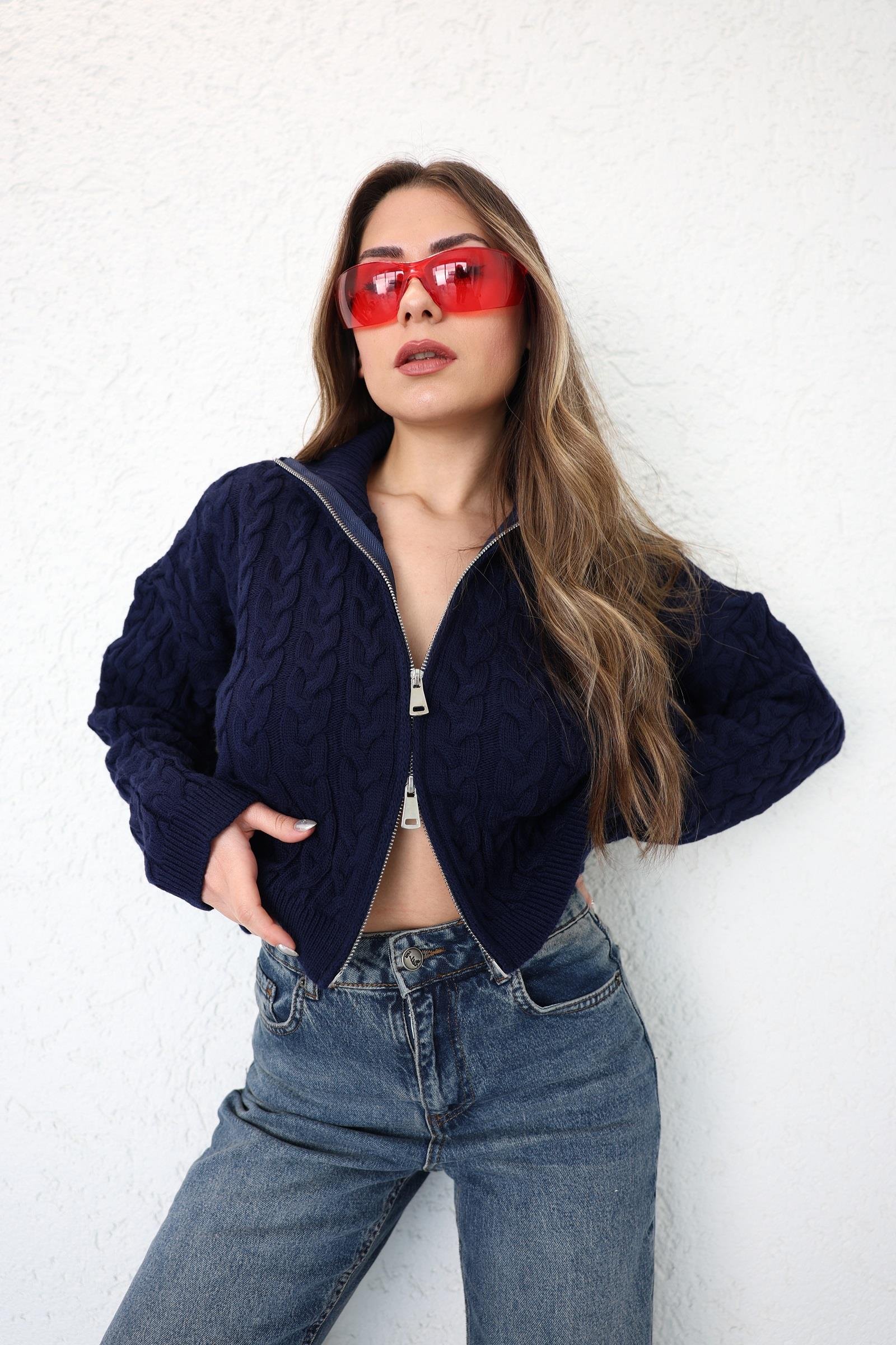 HırkaSaç Örgü Fermuarlı Hırka