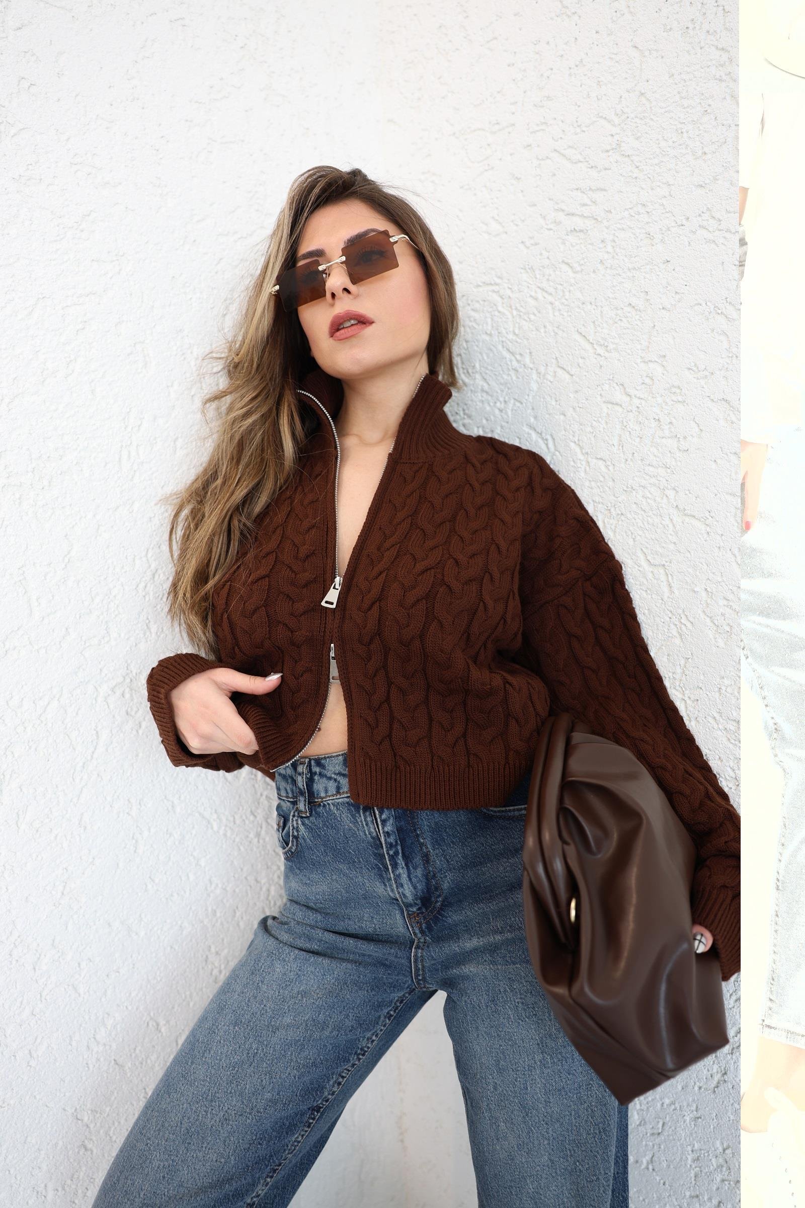 HırkaSaç Örgü Fermuarlı Hırka