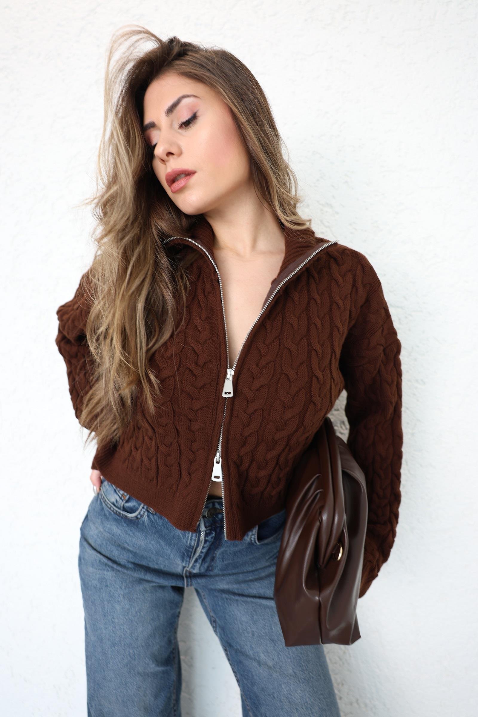 HırkaSaç Örgü Fermuarlı Hırka