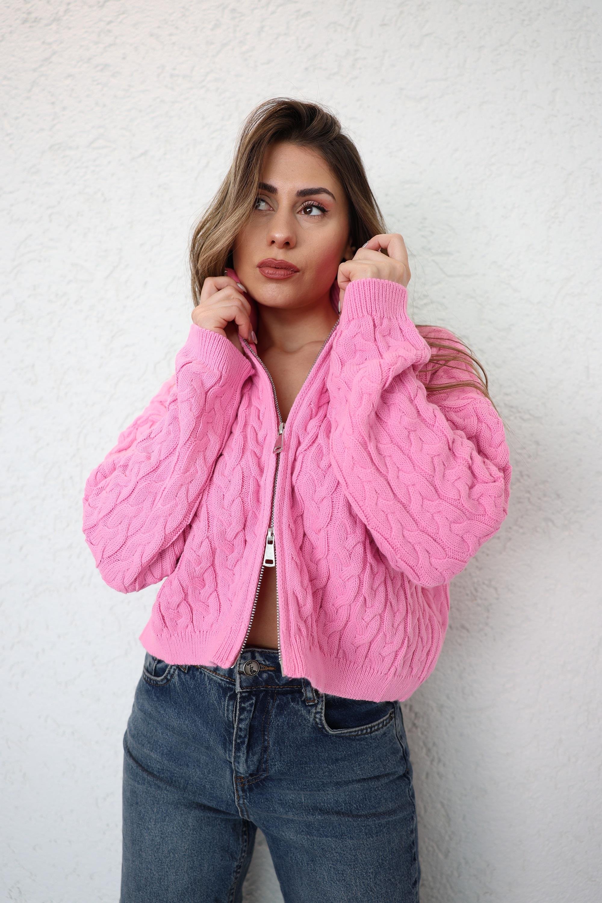 HırkaSaç Örgü Fermuarlı Hırka