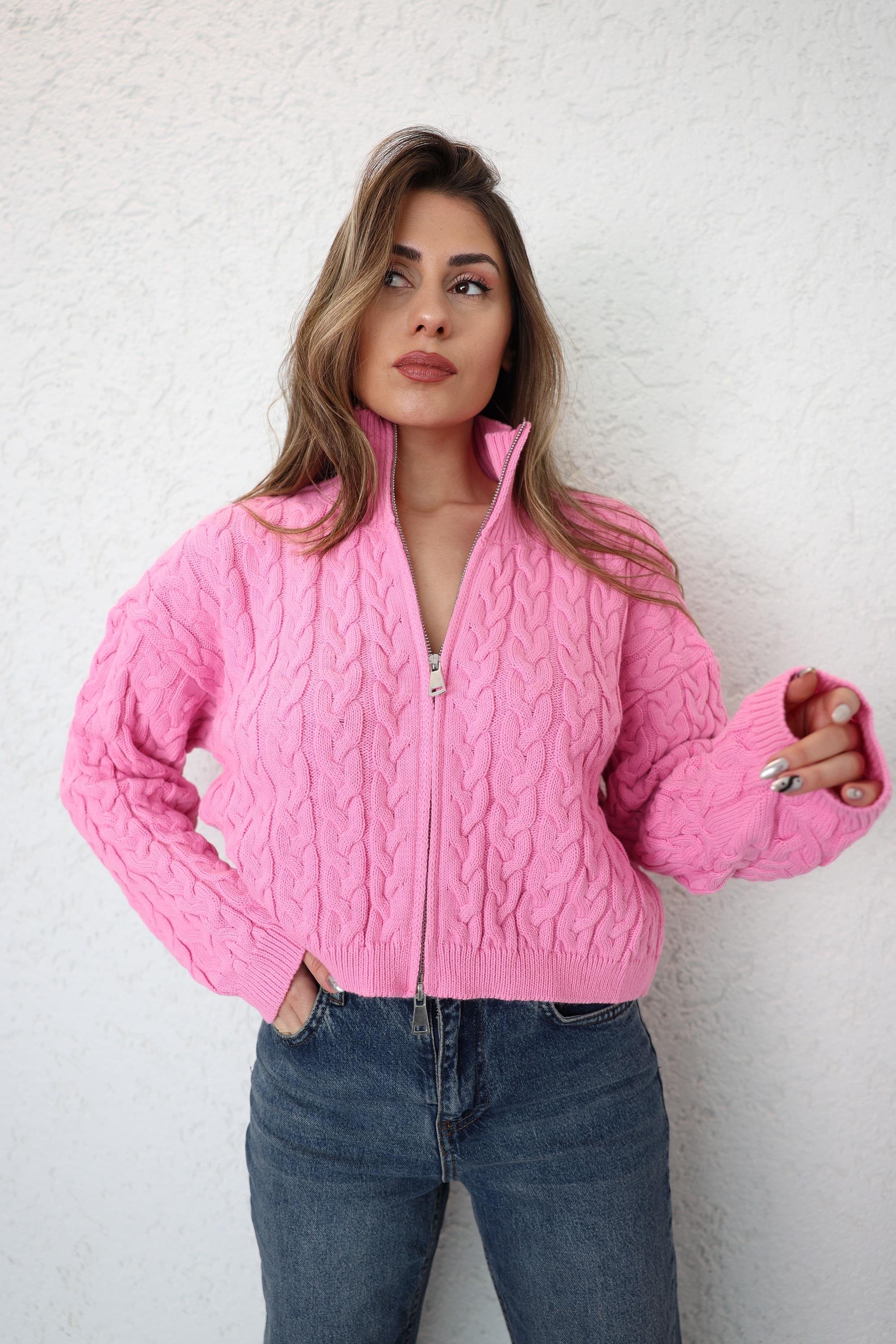 HırkaSaç Örgü Fermuarlı Hırka