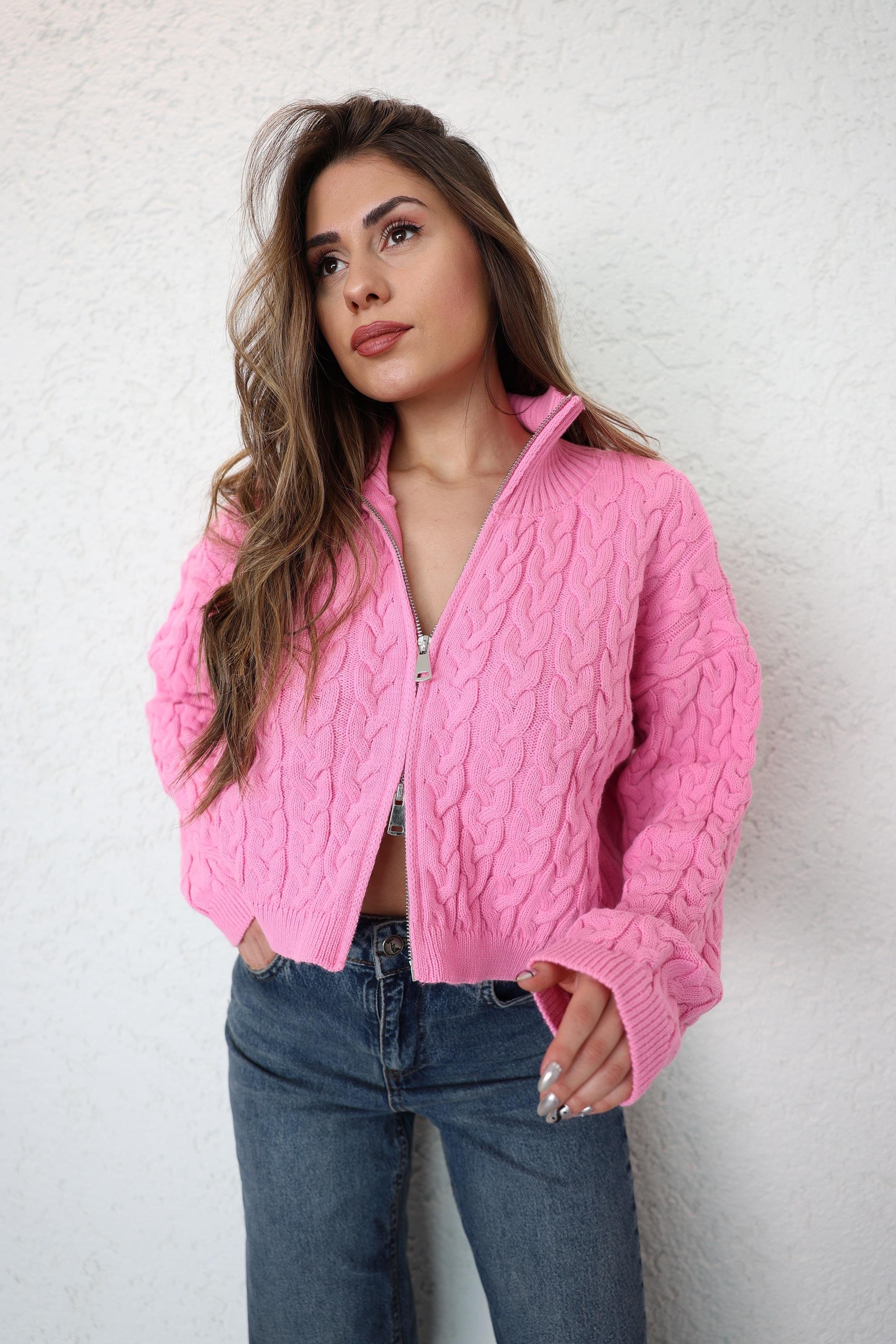 HırkaSaç Örgü Fermuarlı Hırka