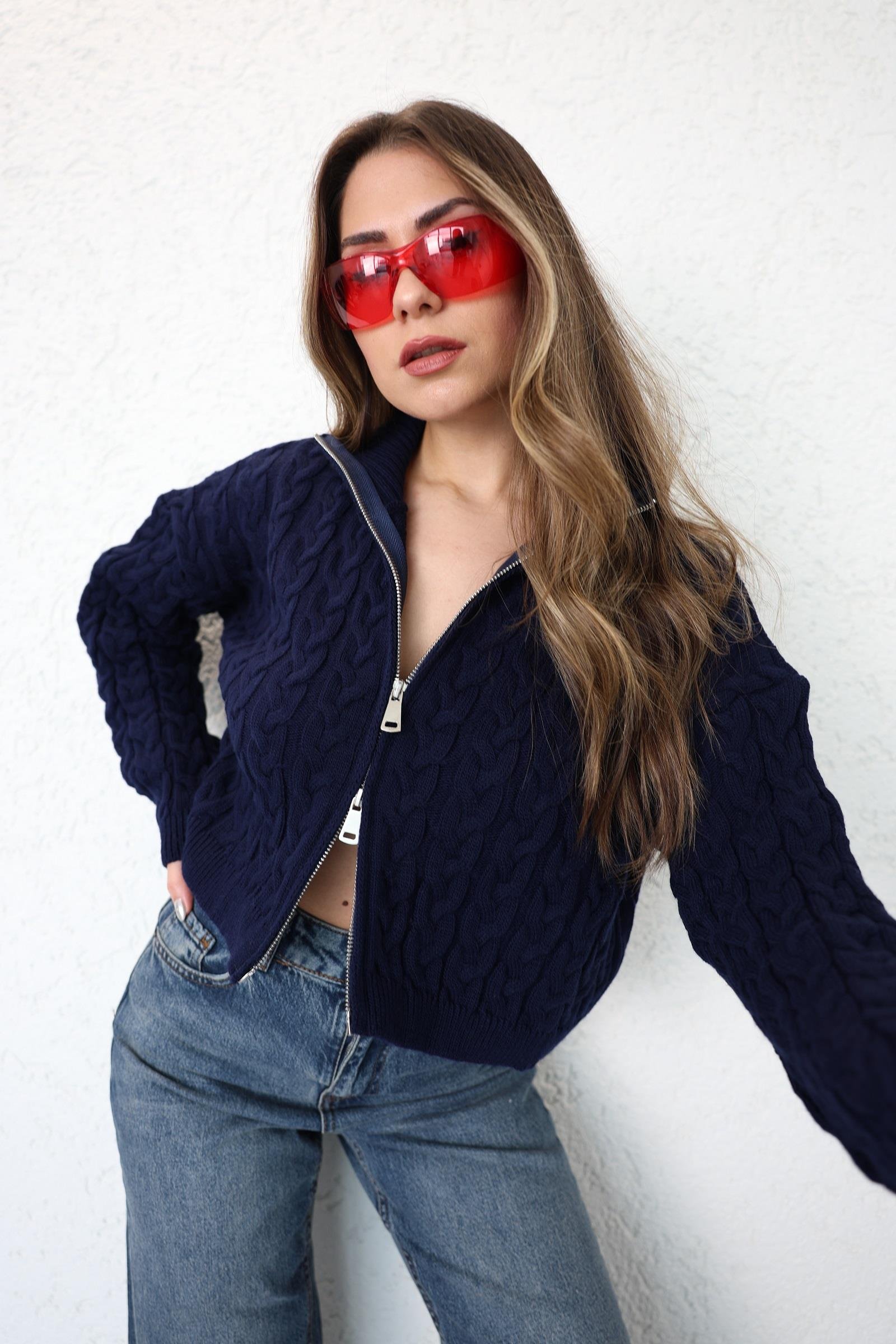 HırkaSaç Örgü Fermuarlı Hırka