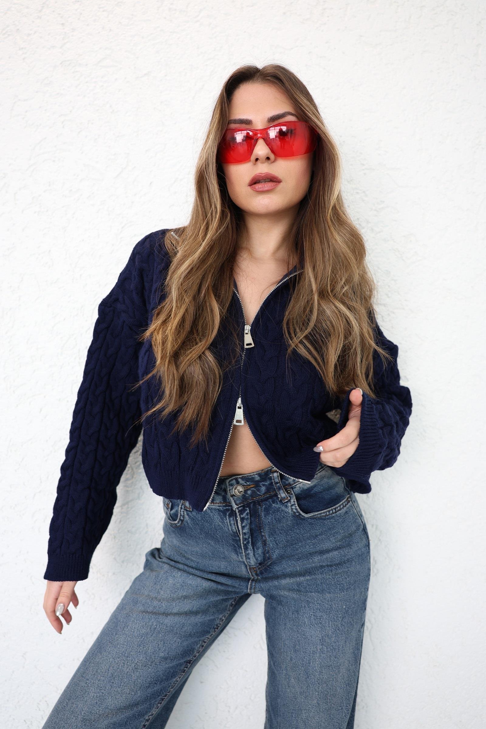 HırkaSaç Örgü Fermuarlı Hırka