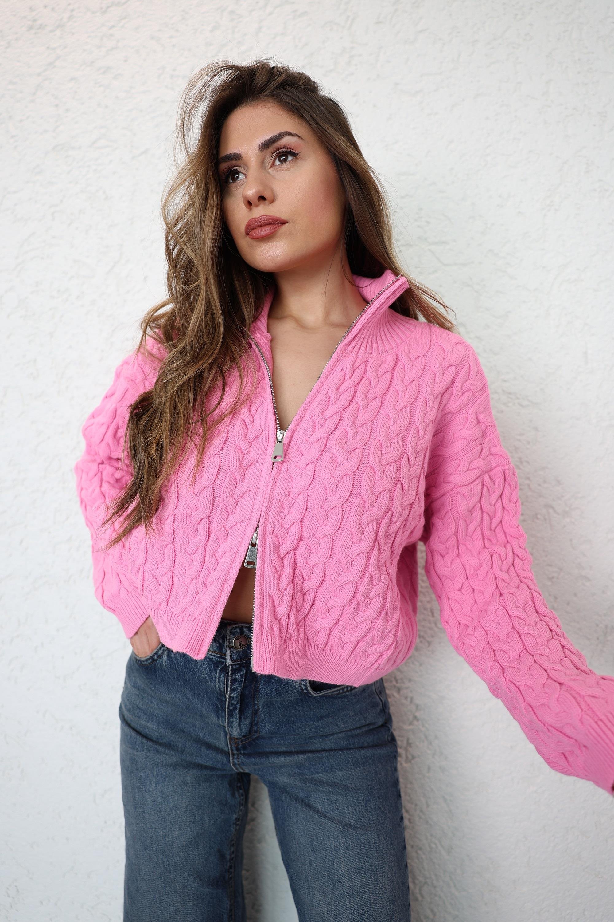 HırkaSaç Örgü Fermuarlı Hırka