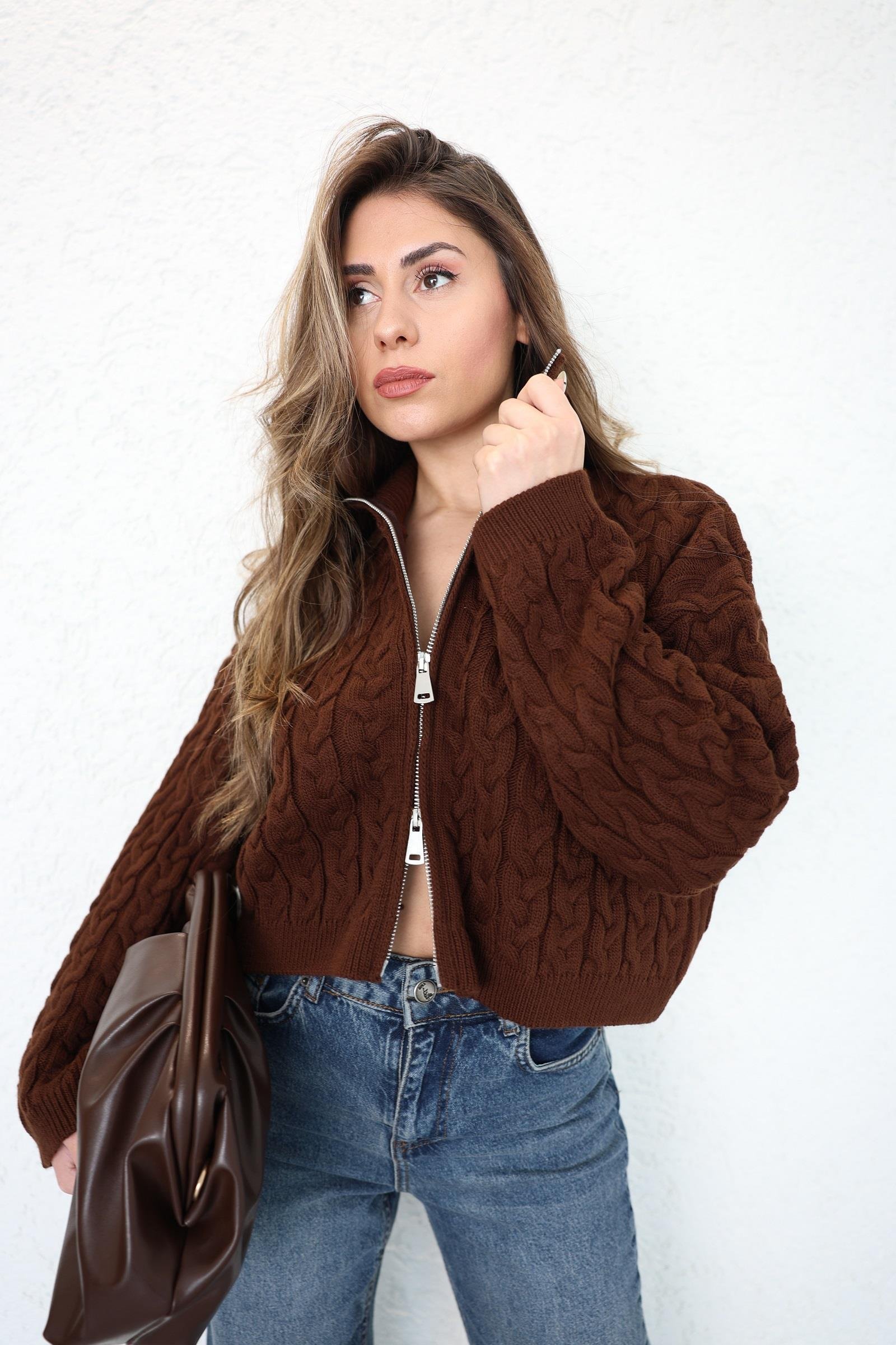 HırkaSaç Örgü Fermuarlı Hırka