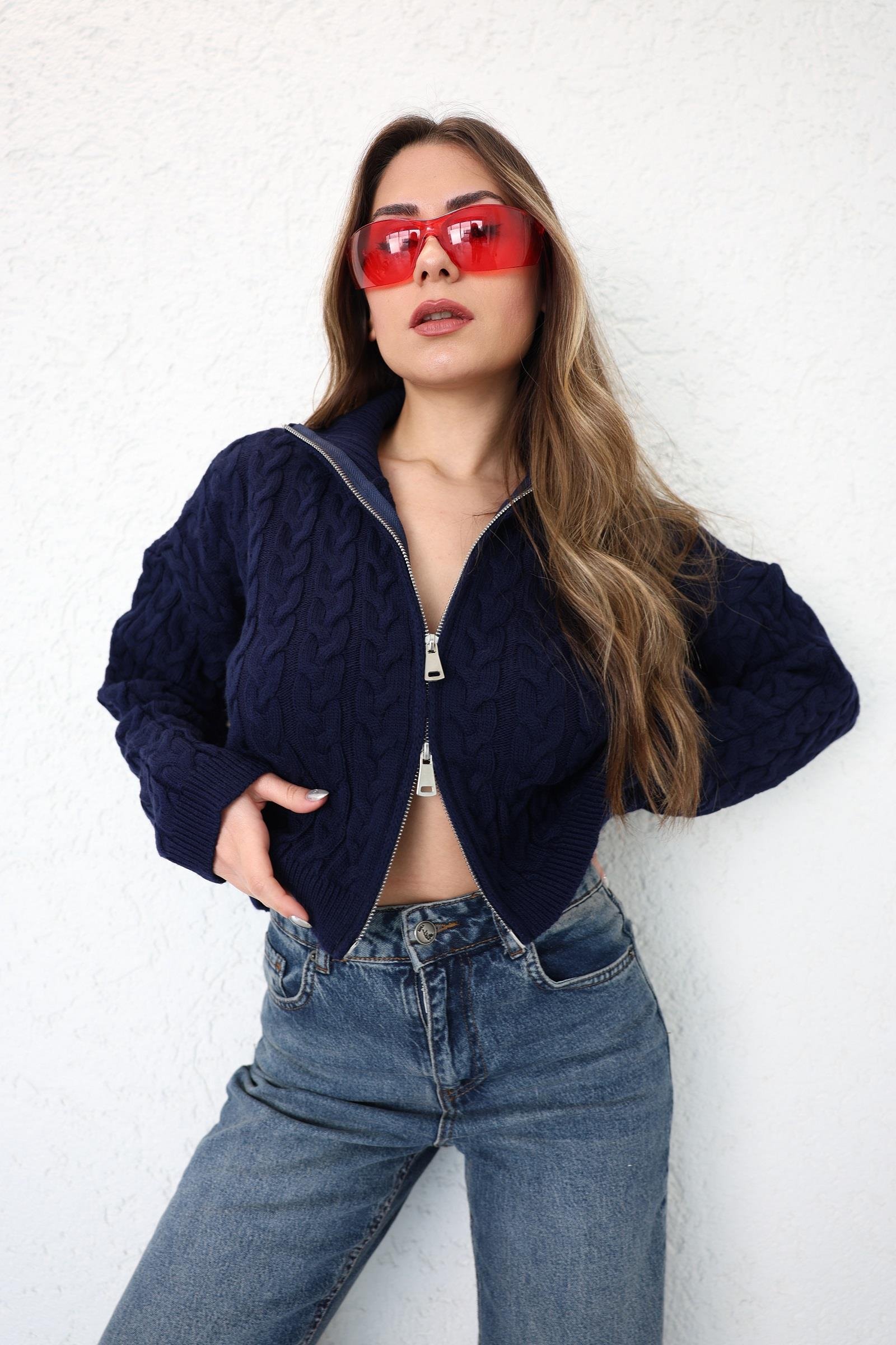 HırkaSaç Örgü Fermuarlı Hırka