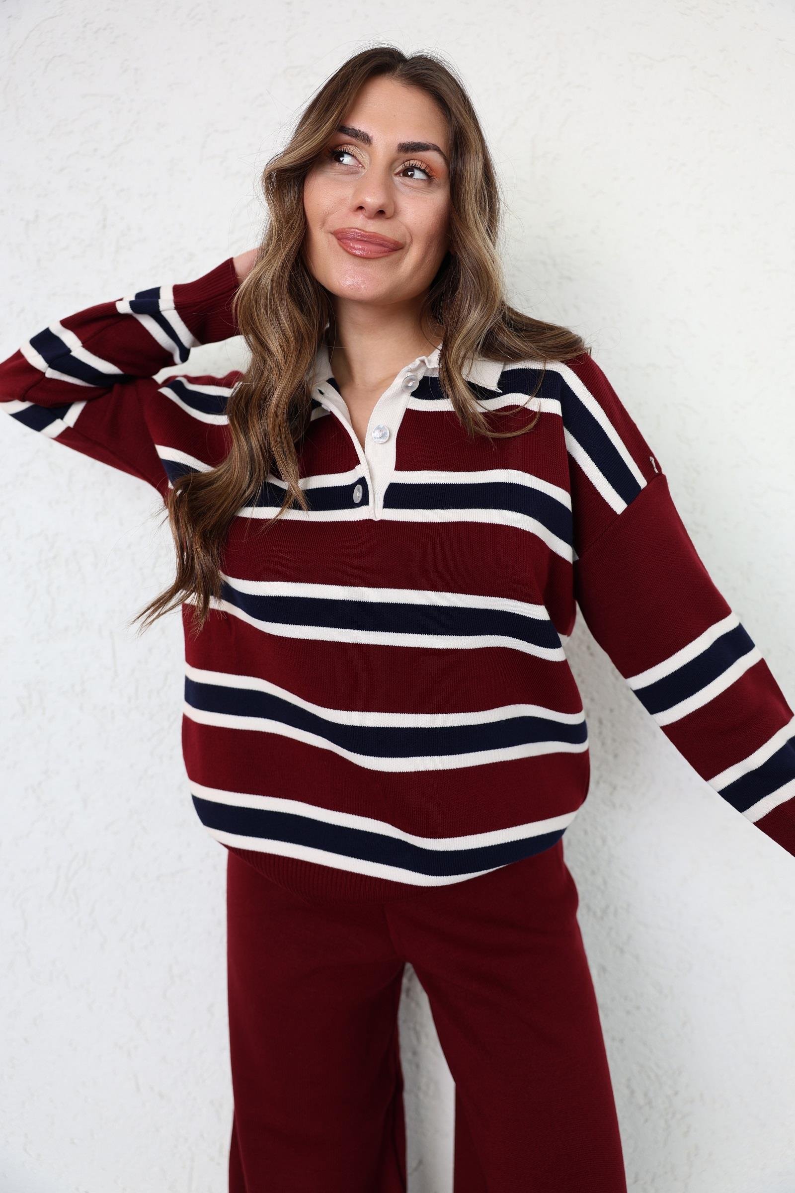 Pantolon TakımÇizgili Polo Yaka Pantolon Takım