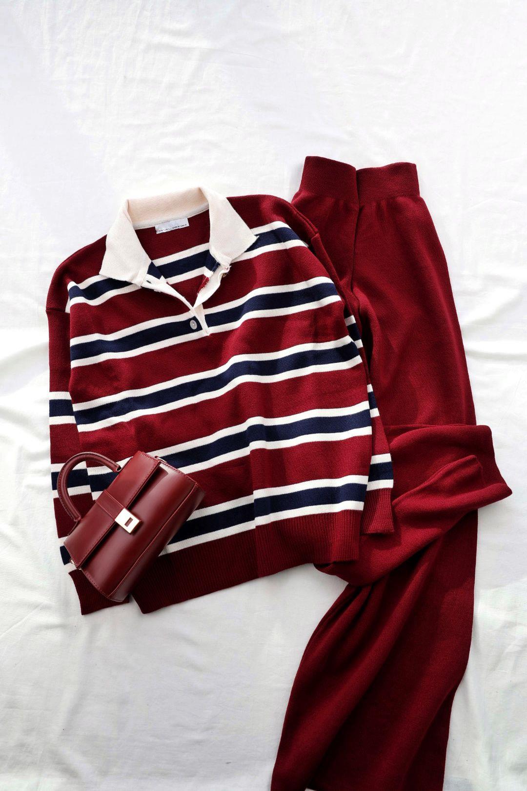 Pantolon TakımÇizgili Polo Yaka Pantolon Takım