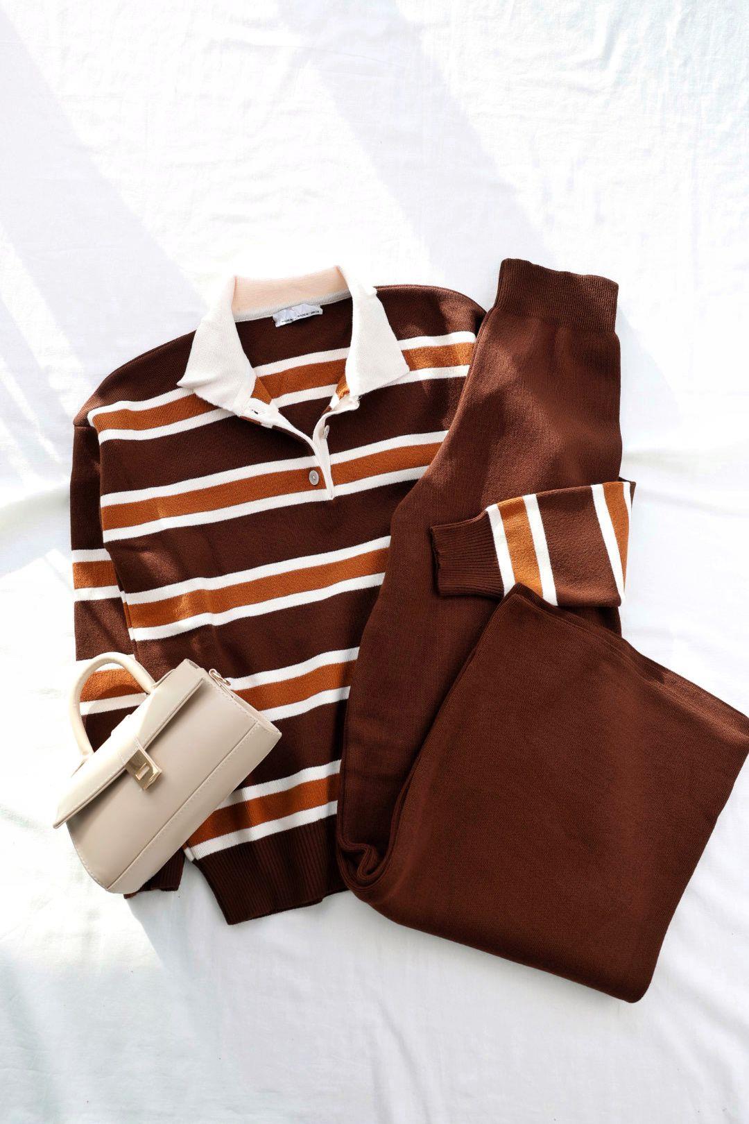 Pantolon TakımÇizgili Polo Yaka Pantolon Takım