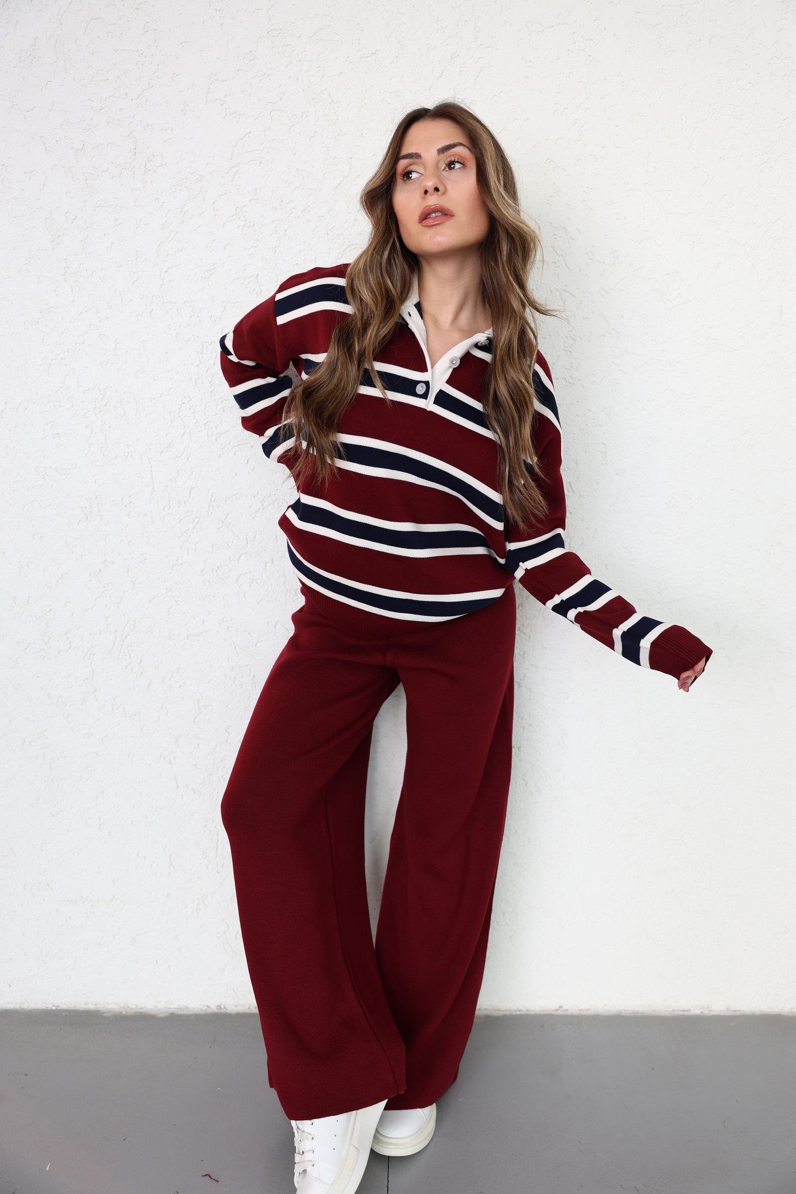 Pantolon TakımÇizgili Polo Yaka Pantolon Takım