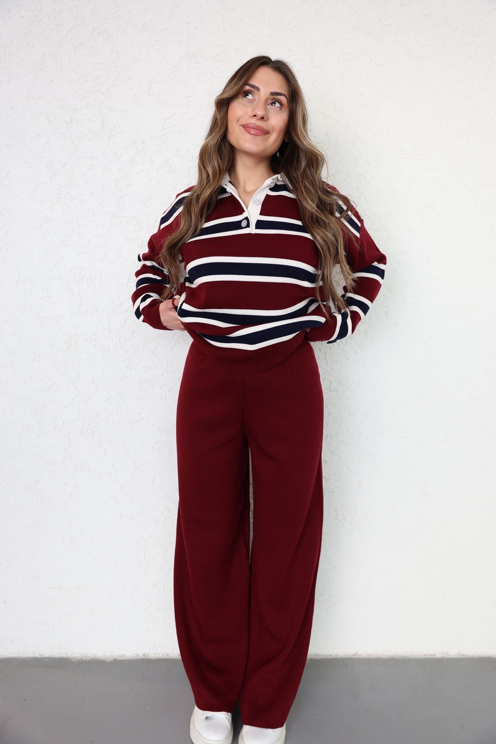 Pantolon TakımÇizgili Polo Yaka Pantolon Takım