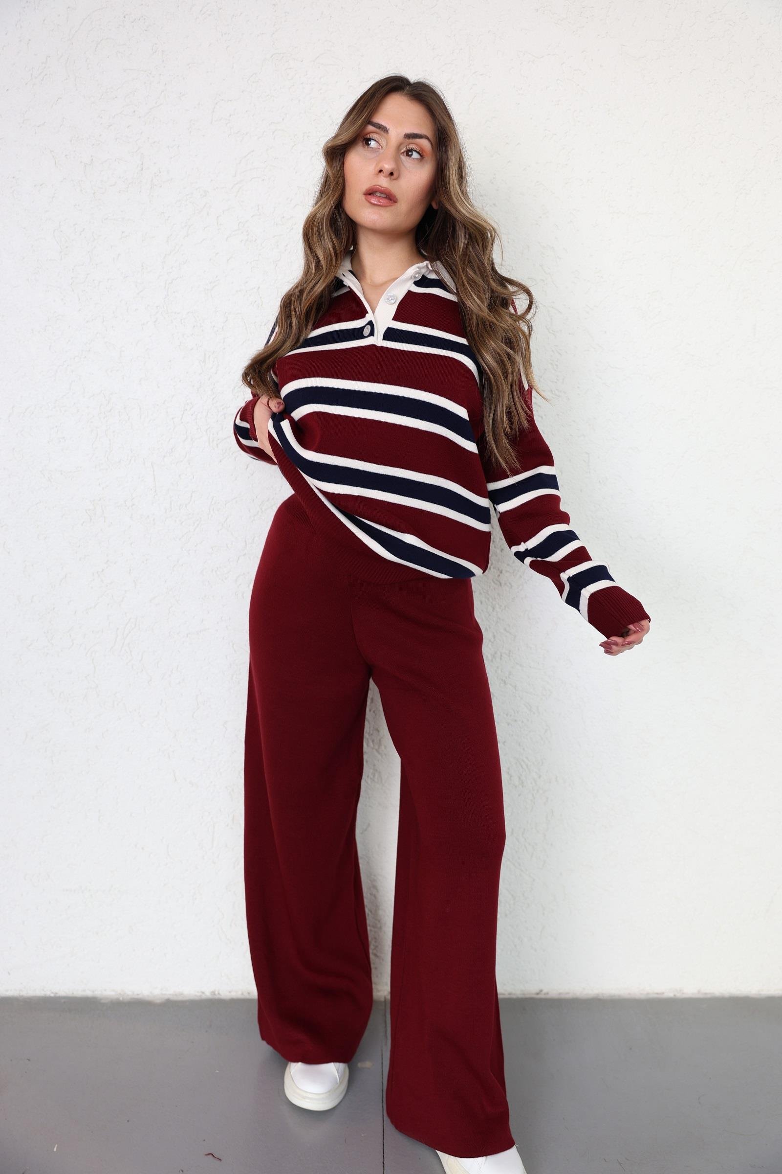 Pantolon TakımÇizgili Polo Yaka Pantolon Takım