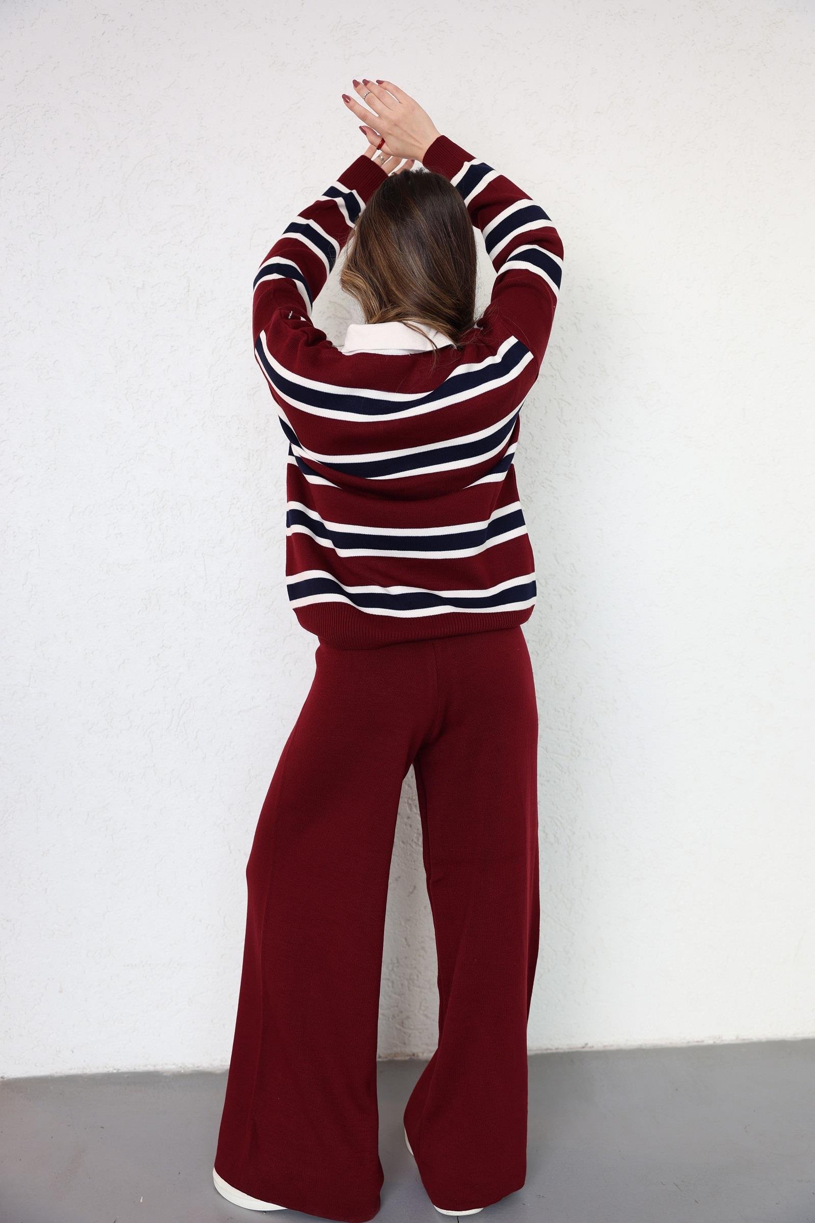 Pantolon TakımÇizgili Polo Yaka Pantolon Takım