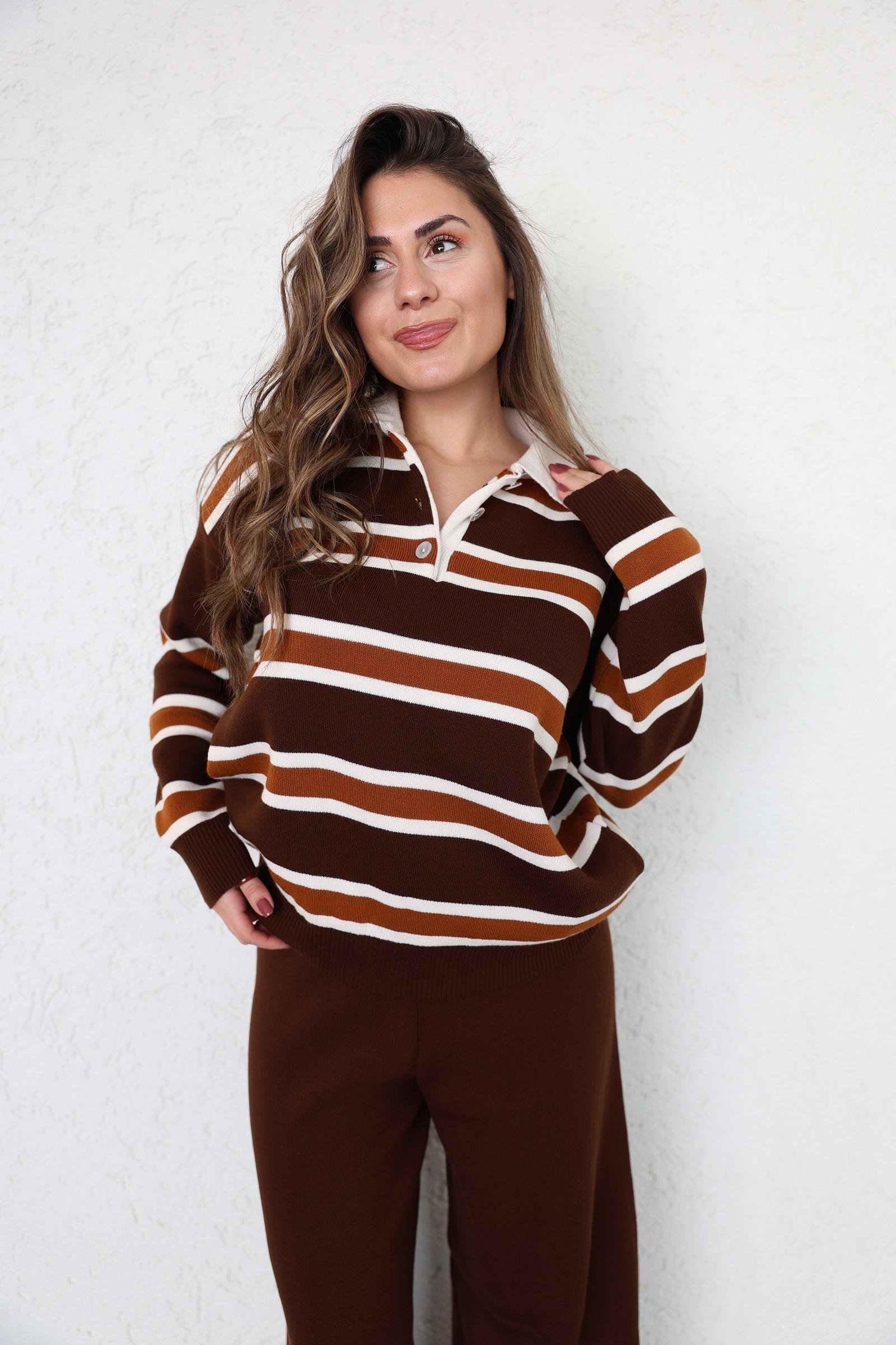 Pantolon TakımÇizgili Polo Yaka Pantolon Takım