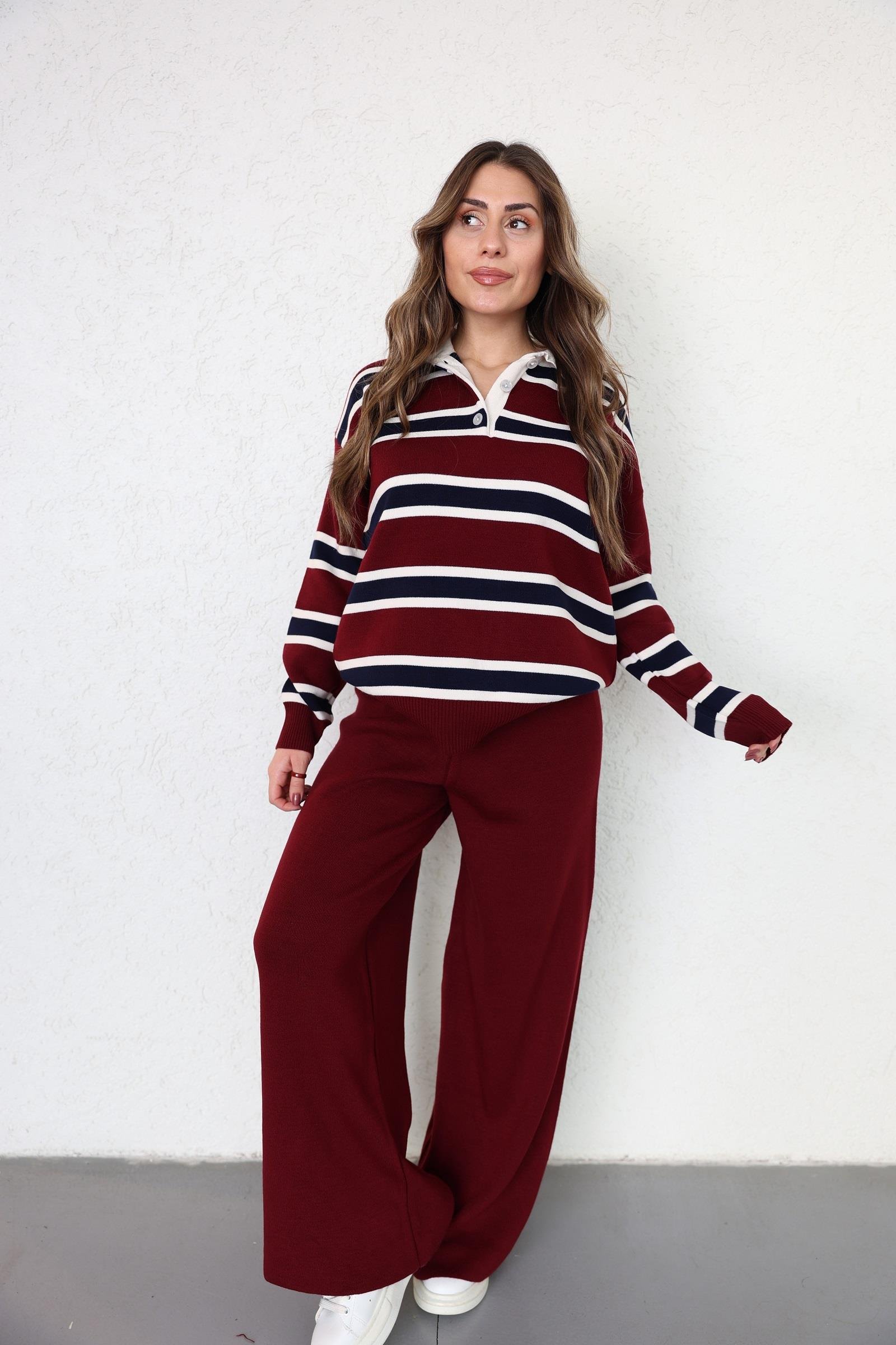 Pantolon TakımÇizgili Polo Yaka Pantolon Takım