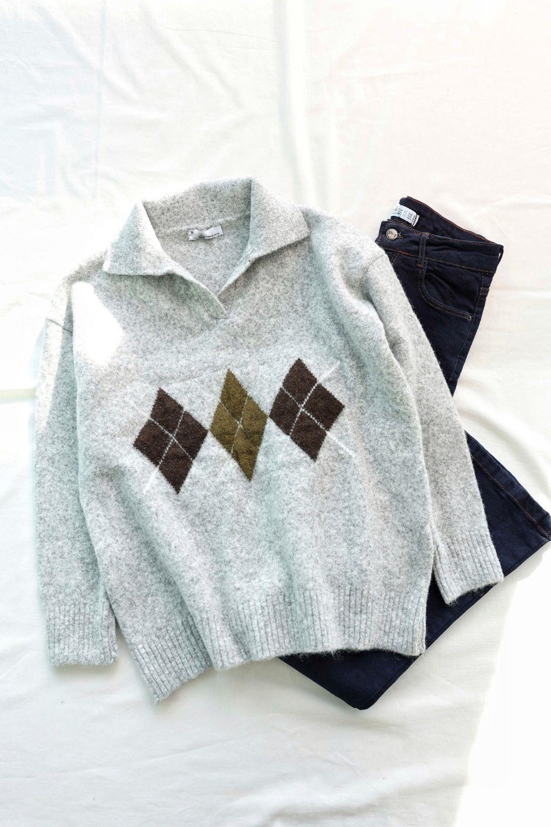 Triko/KazakJazz Polo Yaka Baklava Desen Kazak