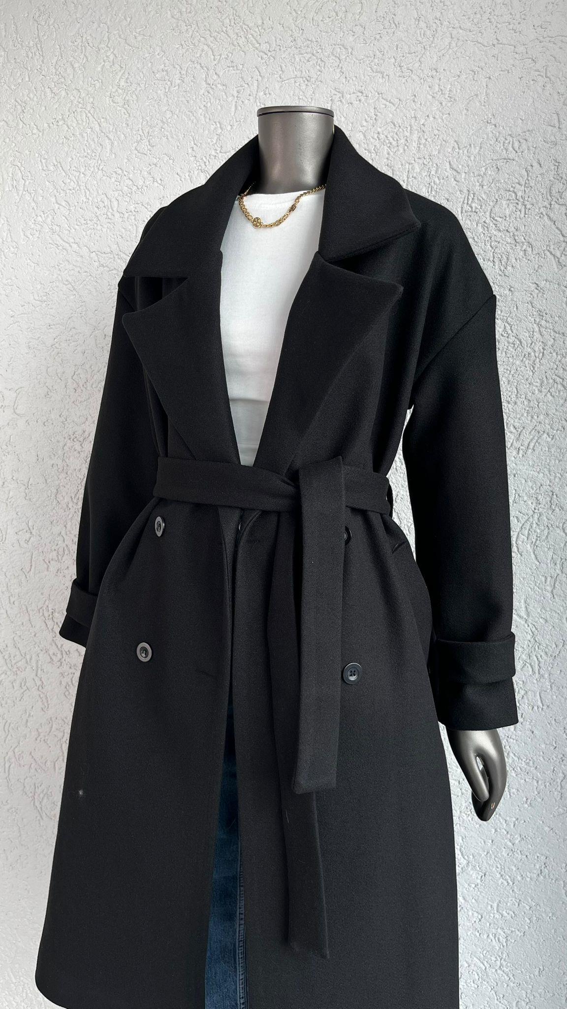 MontUzun Kaşe Kuşaklı Astarlı Kaban