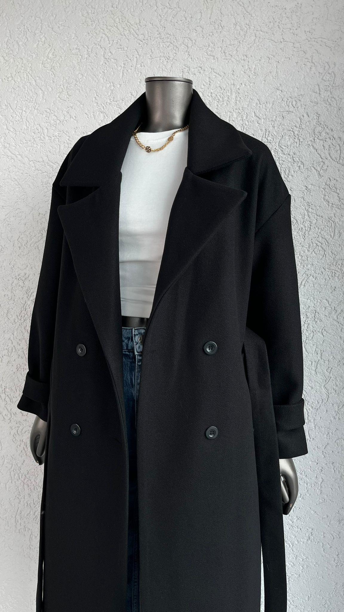 MontUzun Kaşe Kuşaklı Astarlı Kaban