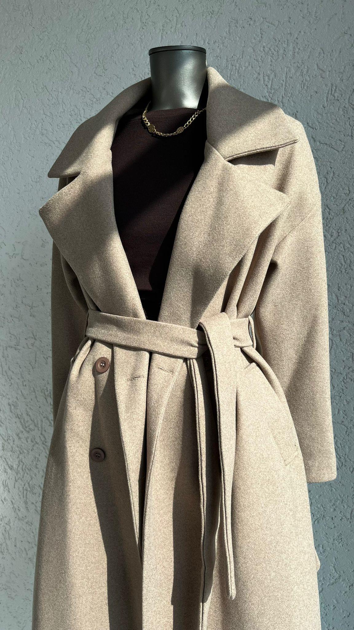 MontUzun Kaşe Kuşaklı Astarlı Kaban