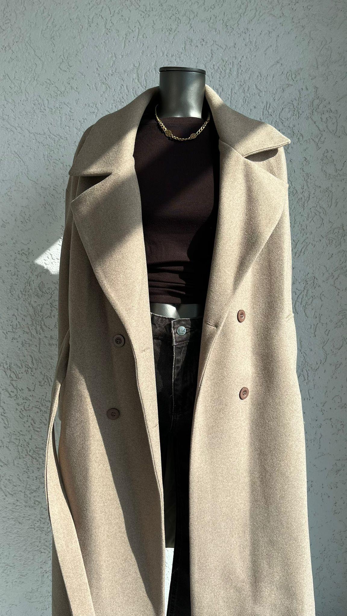 MontUzun Kaşe Kuşaklı Astarlı Kaban