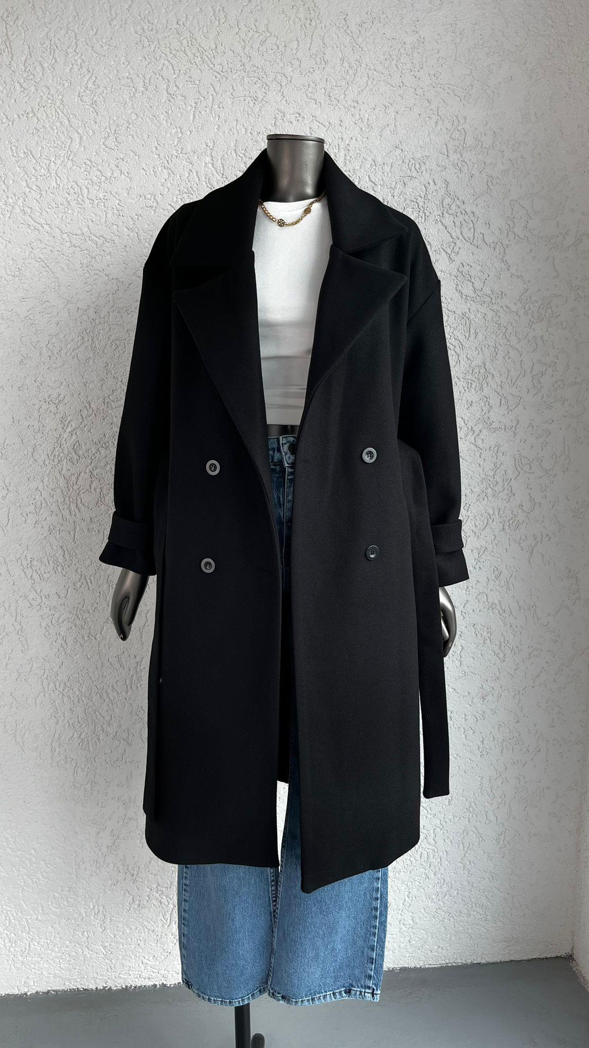 MontUzun Kaşe Kuşaklı Astarlı Kaban