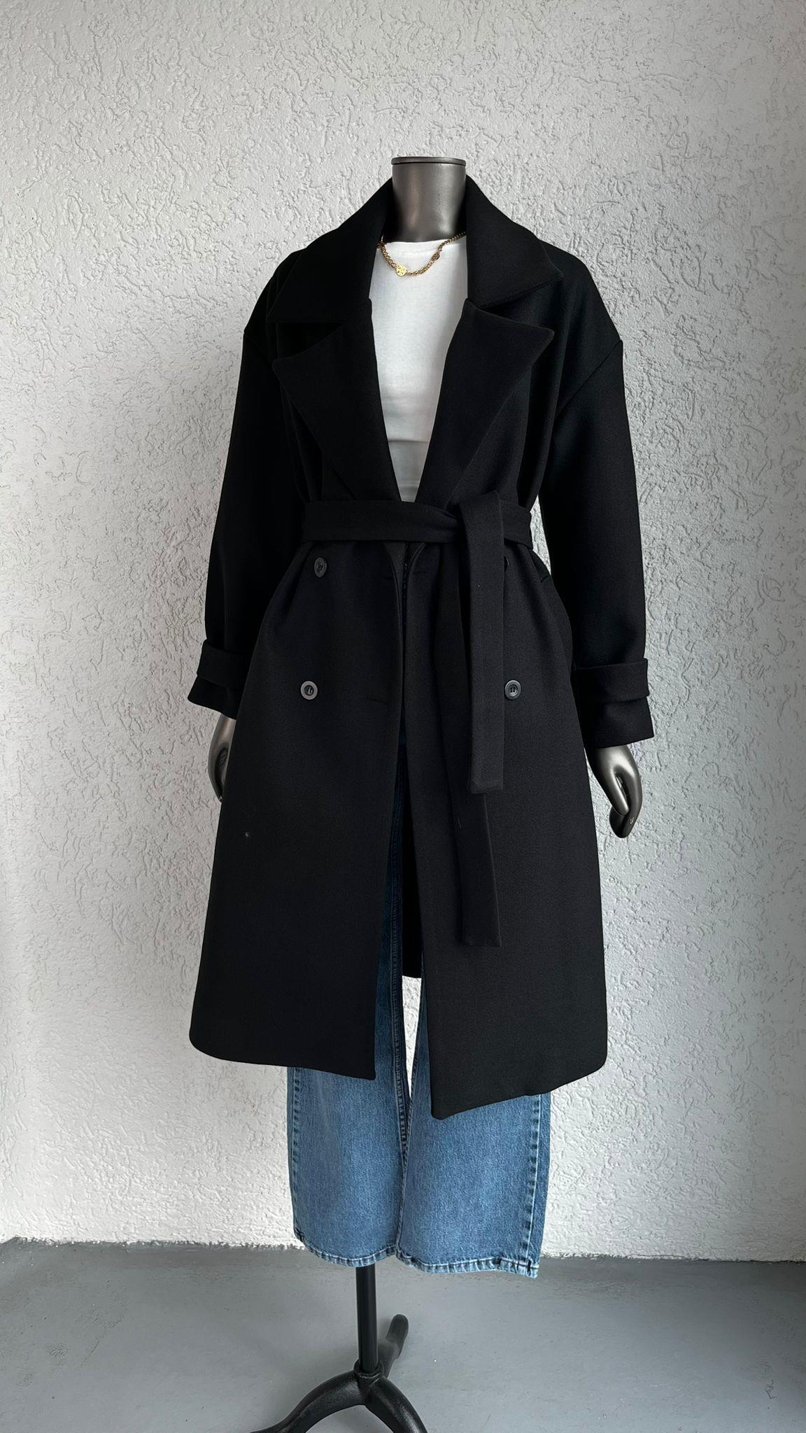 MontUzun Kaşe Kuşaklı Astarlı Kaban