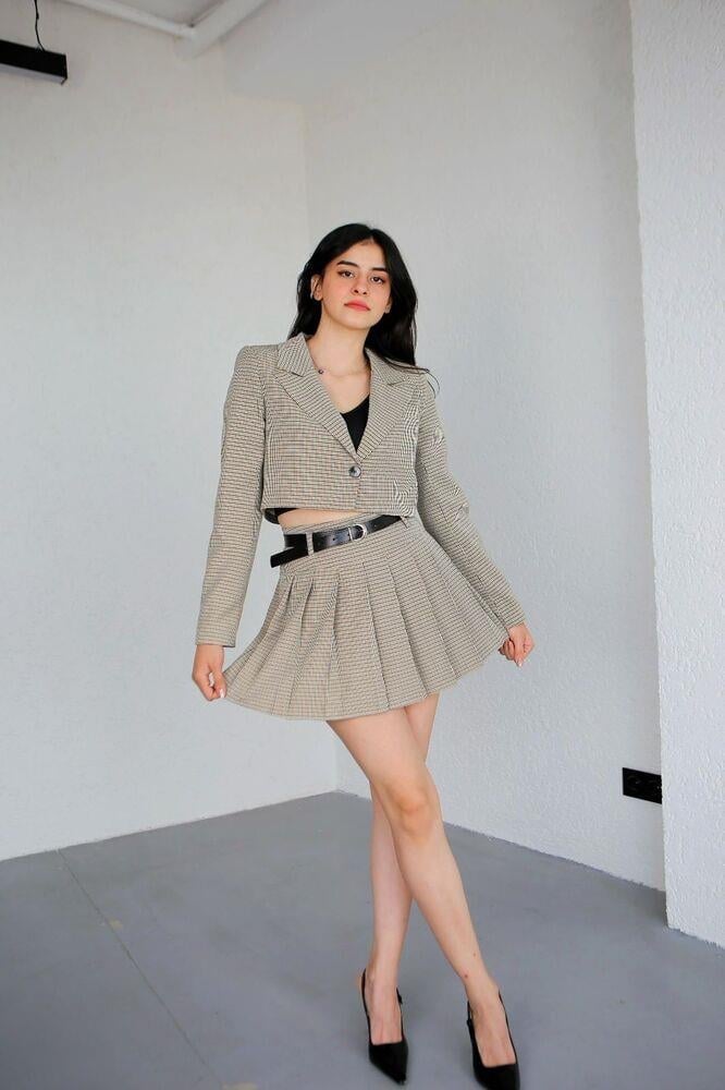 Ekoseli Kemerli Etek