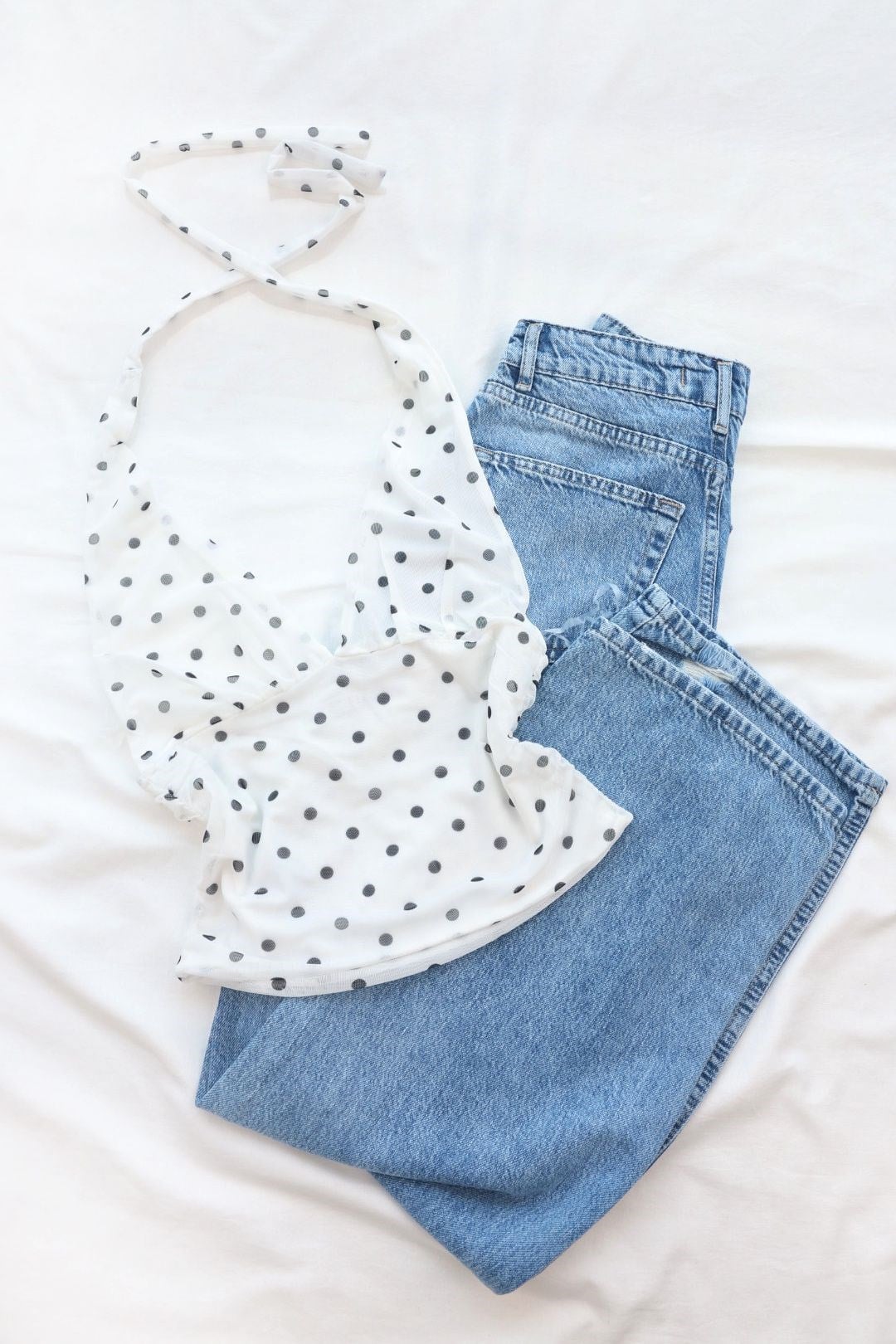 BluzPuantiye Tül Halter Bluz